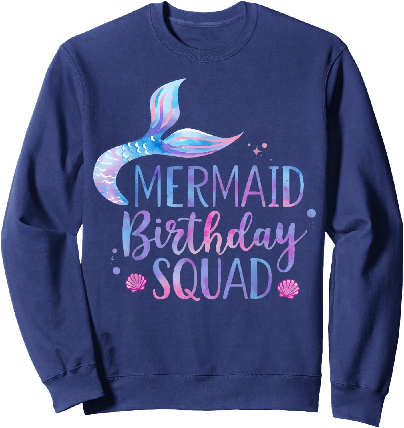 Mermaid Birthday Squad Party Girls Cute Ocean Watercolour Sweatshirt - Sweatshirt | Navy