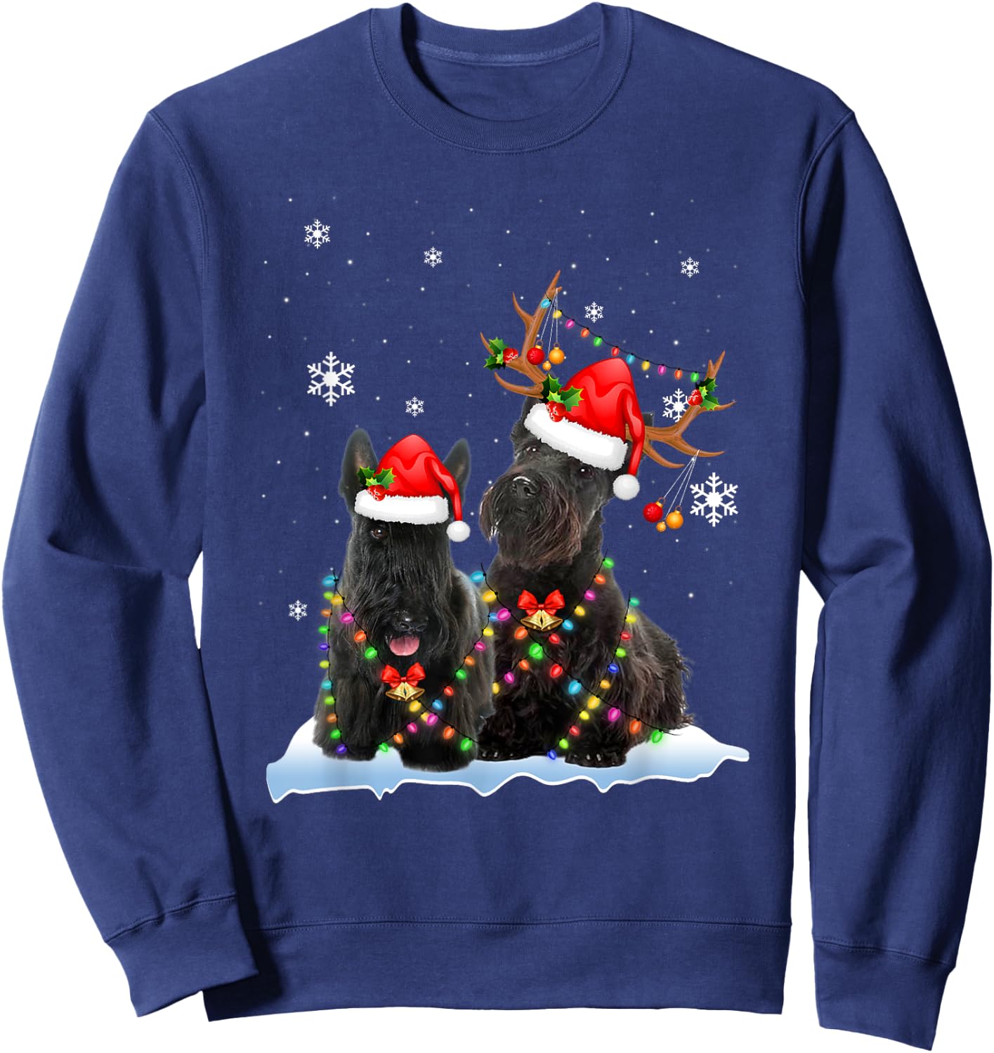 Scottish Terrier Christmas Lights Reindeer Santa Xmas Pajama Sweatshirt - Sweatshirt | Navy