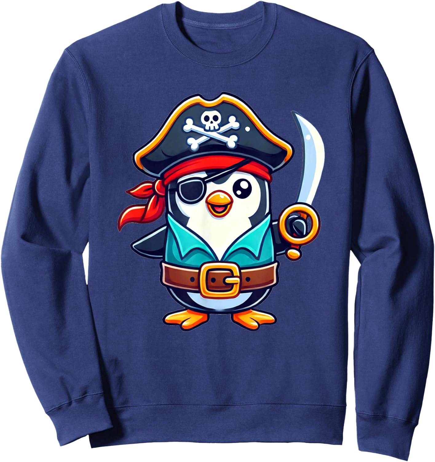 Penguin Halloween Pirate Kids Women Men Penguin Sweatshirt - Sweatshirt | Navy