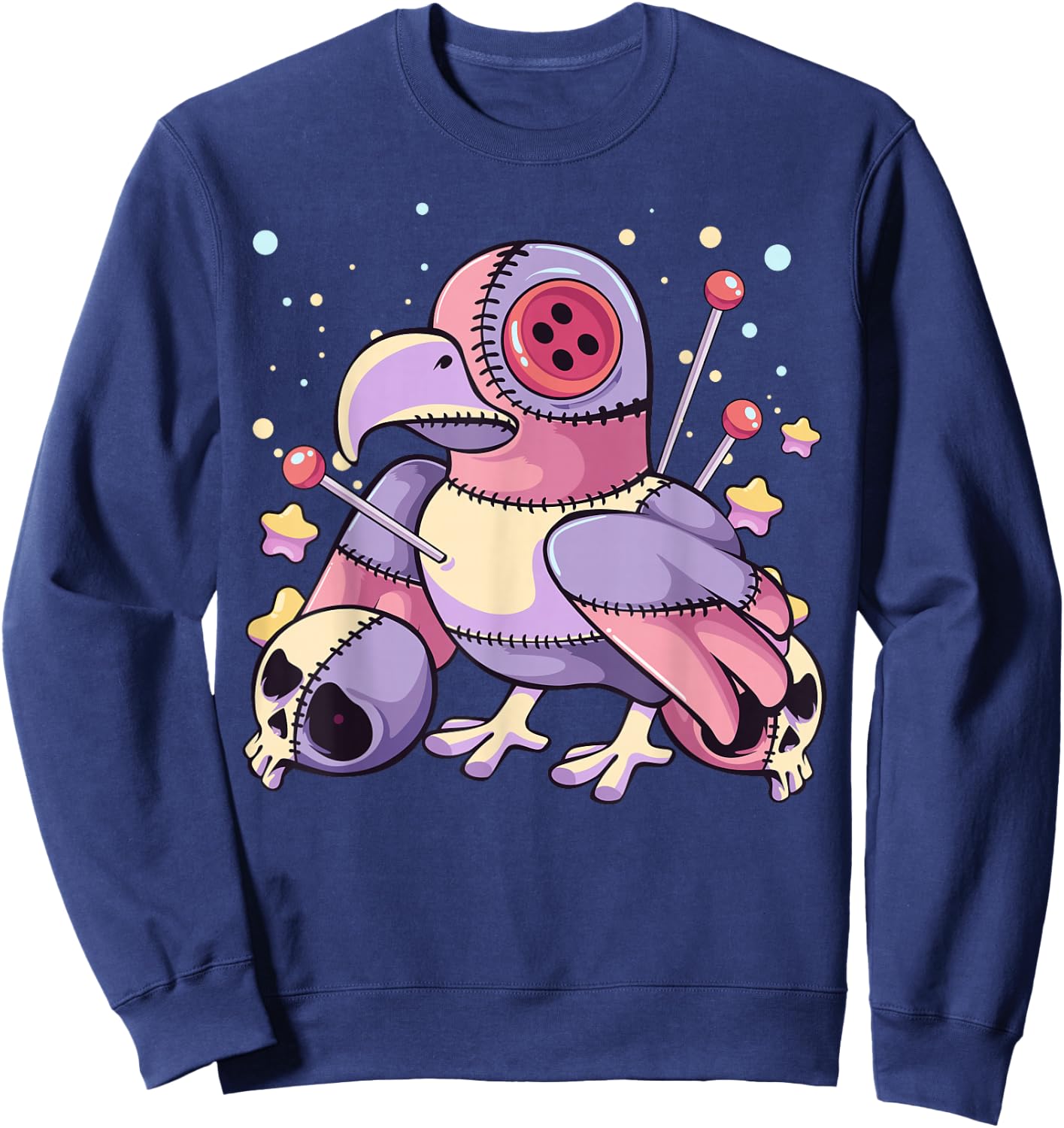 Pastel Goth Kawaii Menhera Yami Sad Voodoo Doll Crow Sweatshirt - Sweatshirt | Navy