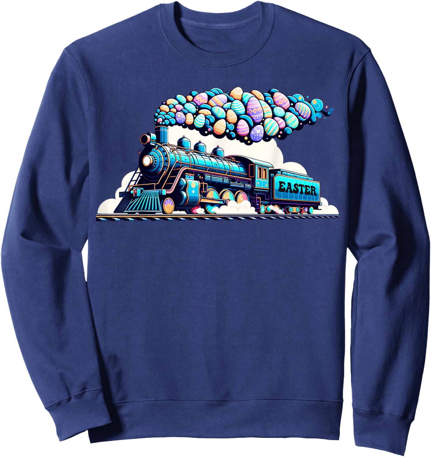 Railroad Bunny Train Easter Egg Kids Toddler Boys Easter Sweatshirt - Sweatshirt | Navy
