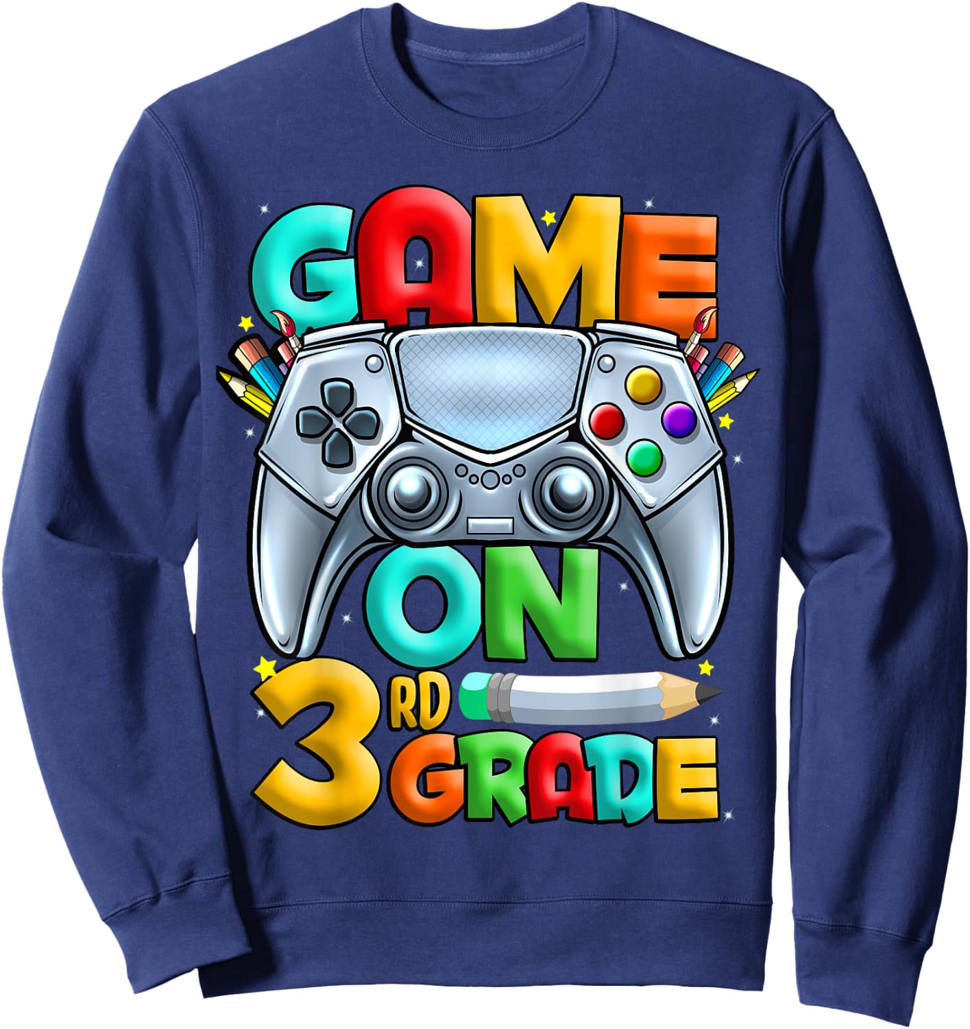Game On 3rd Grade Back To School 3rd Grade Level Unlocked Sweatshirt - Sweatshirt | Navy