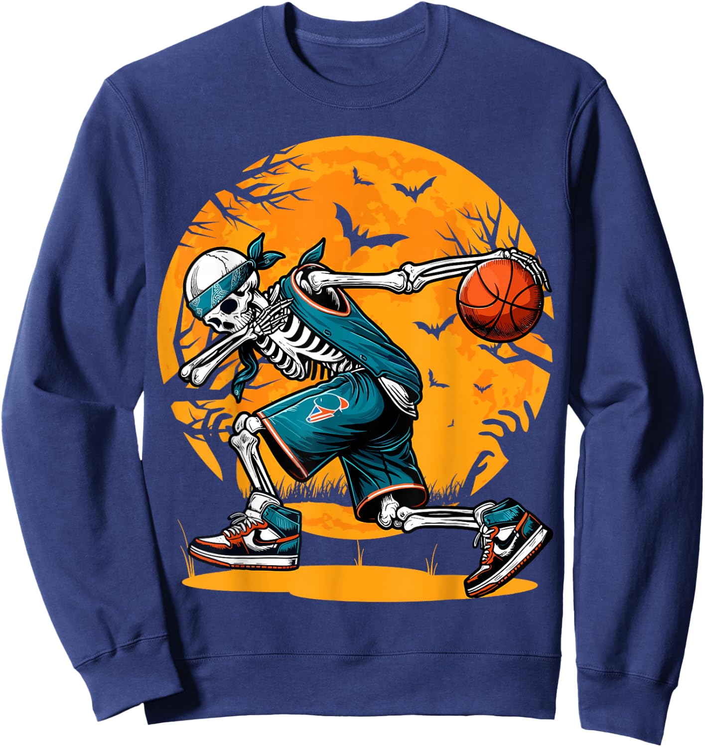 Dabbing Skeleton Basketball Halloween Boys Basketball Player Sweatshirt - Sweatshirt | Navy