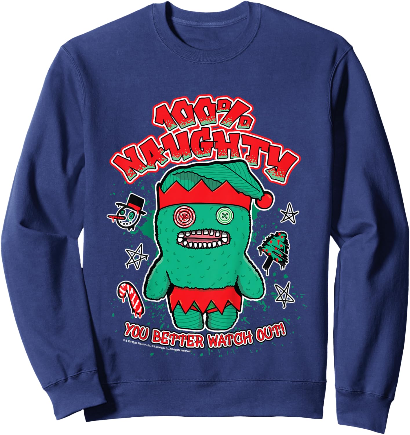 Kids Fuggler Christmas Elf 100 Naughty You Better Watch Out Kids Sweatshirt - Sweatshirt | Navy