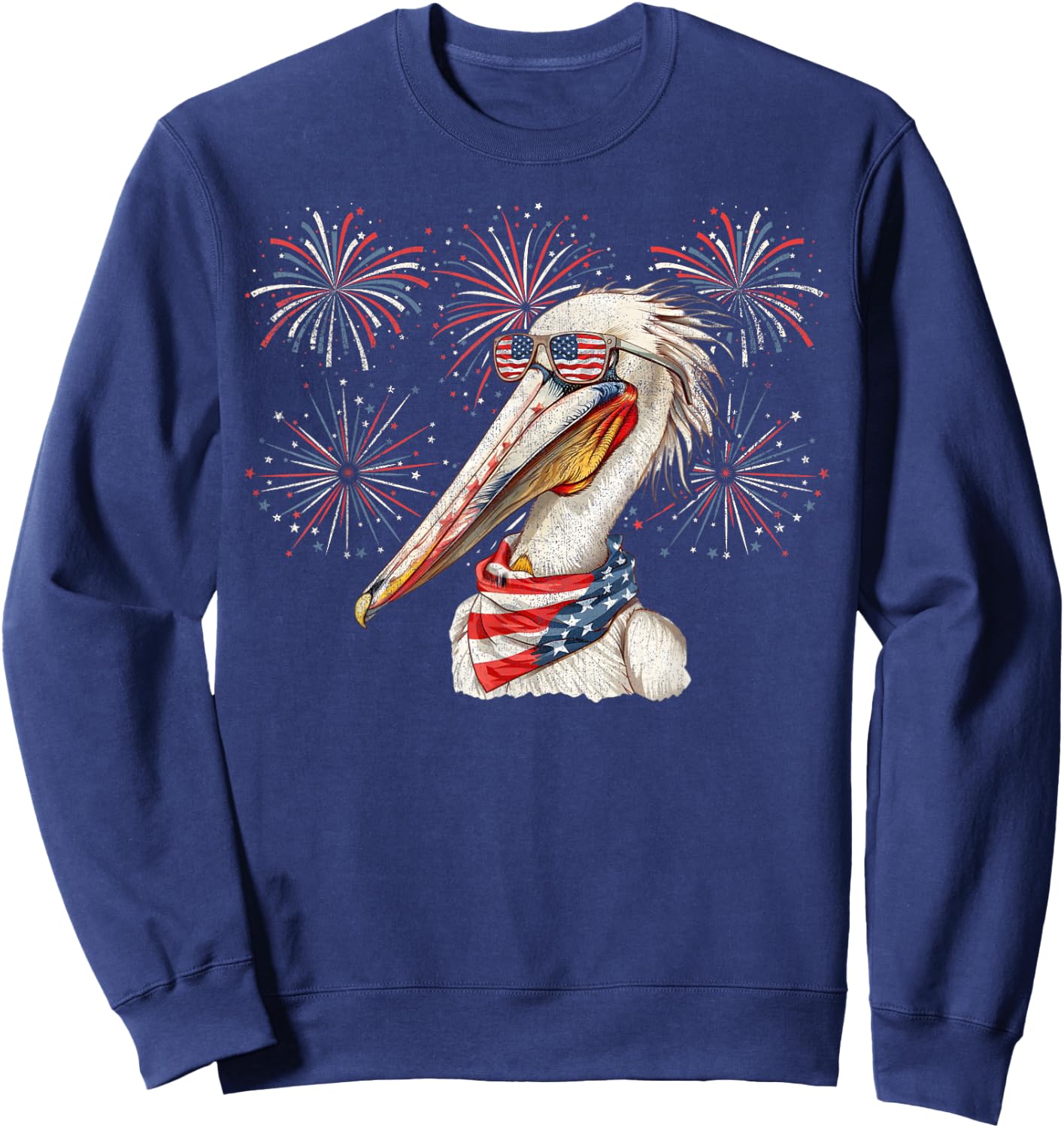 Pelican 4th Of July Sunglasses American Flag Fireworks Sweatshirt - Sweatshirt | Navy