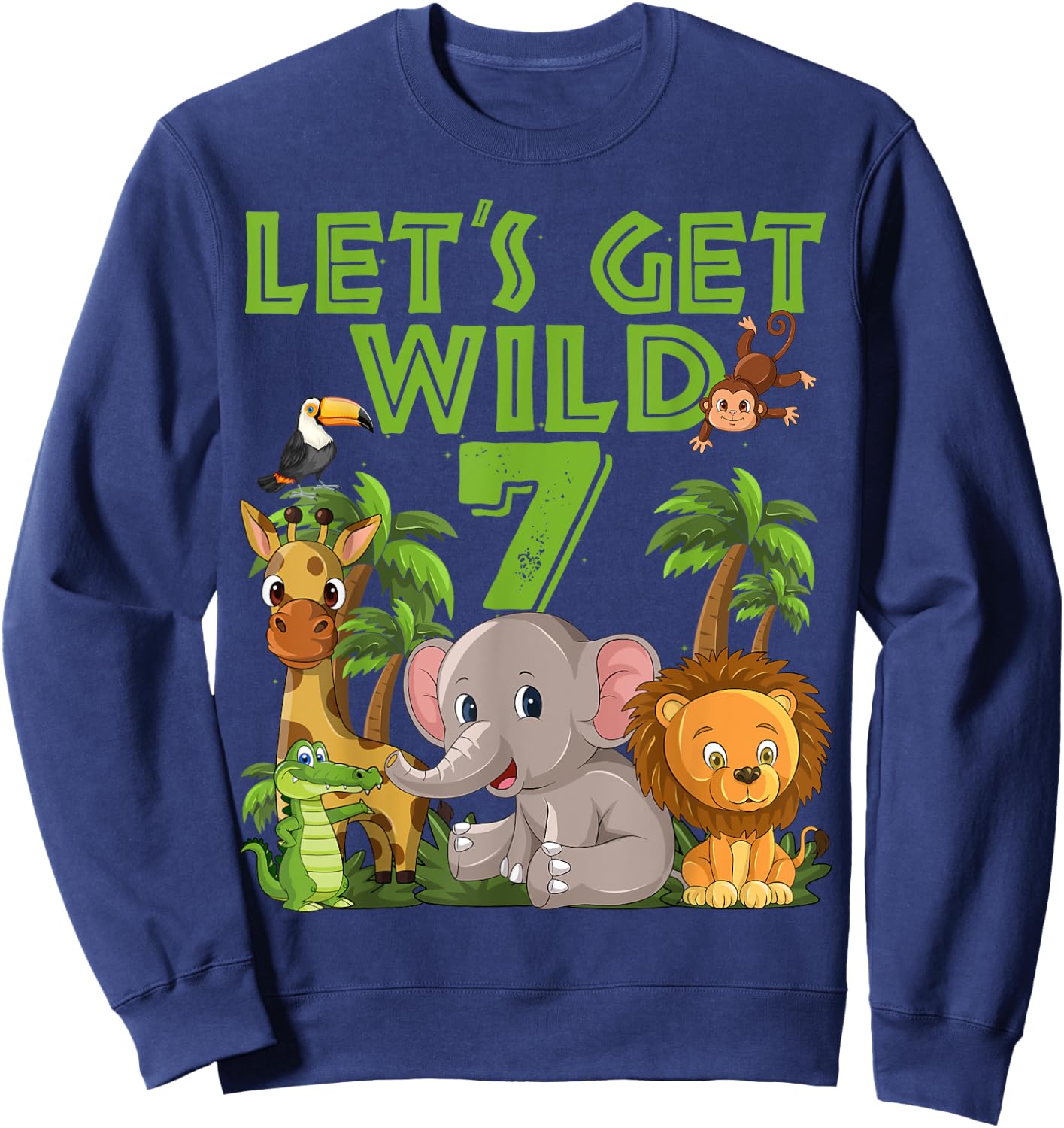 7 Year Old Zoo Birthday Safari Jungle Animal 7th B-day Sweatshirt - Sweatshirt | Navy