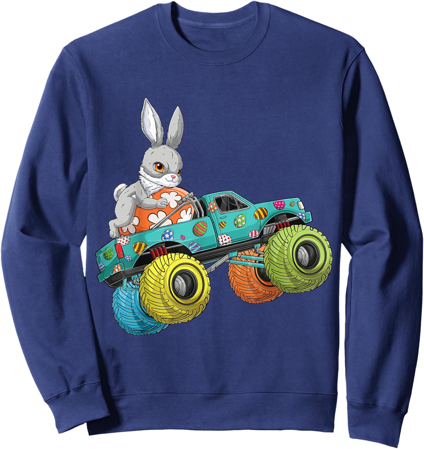 Happy Easter Day Bunny Egg riding Monster Truck Boys Kids Sweatshirt - Sweatshirt | Navy