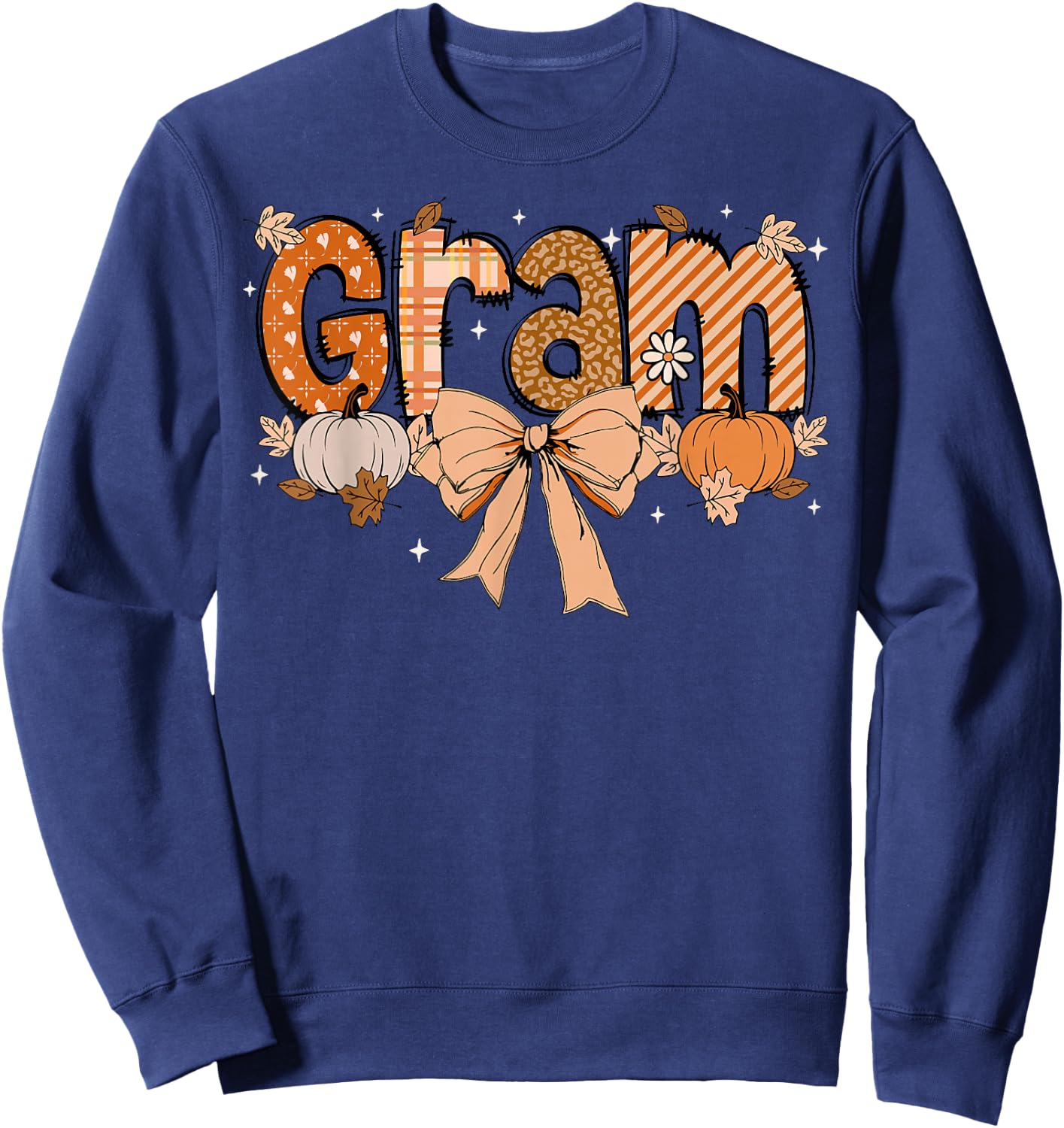 Gram Pumpkin Fall Coquette Bow Thanksgiving Mom Women Sweatshirt - Sweatshirt | Navy