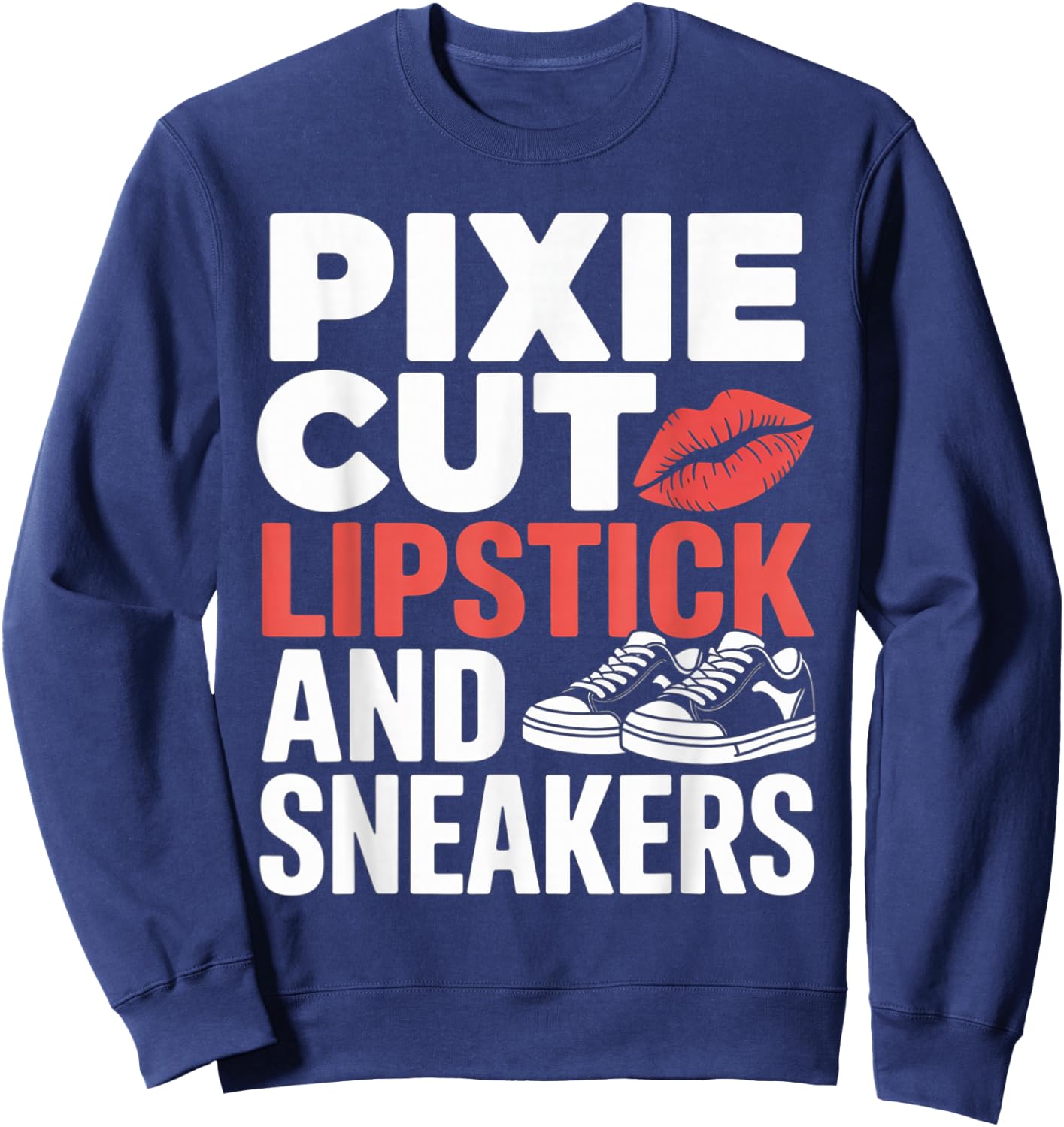 Pixie Cut Lipstick and Sneakers Short Hair Style Sweatshirt - Sweatshirt | Navy