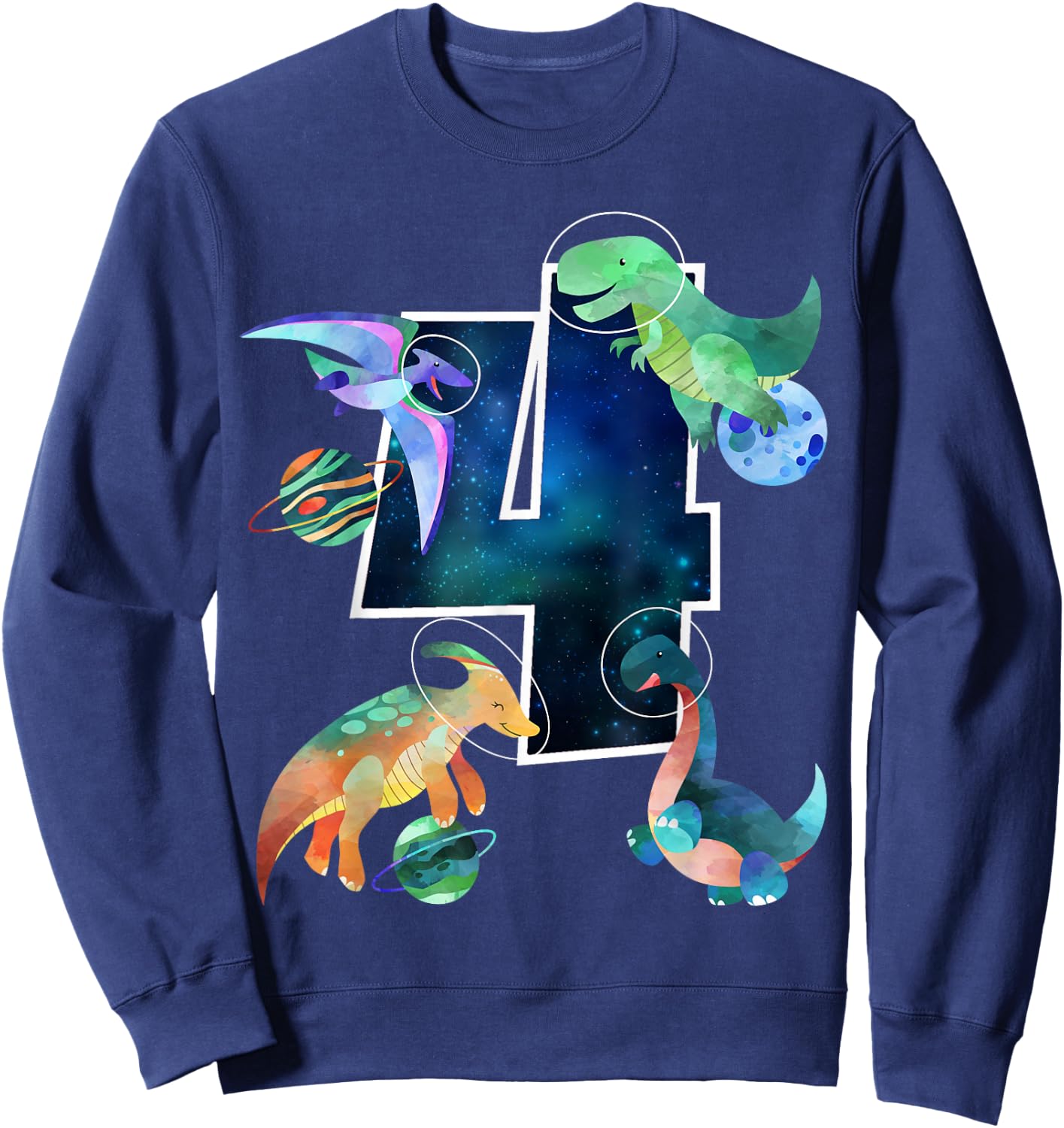 Kids Astronaut Outer Space Dinosaurs 4th Birthday Boy Gift Sweatshirt - Sweatshirt | Navy