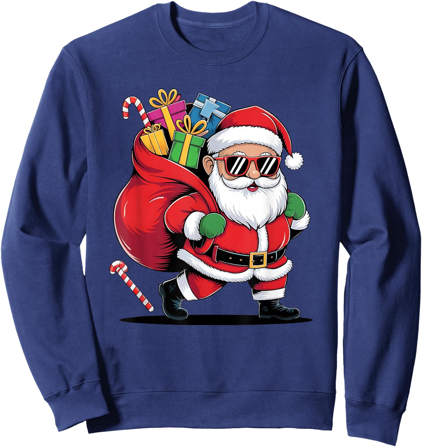 Festive Santa Claus with a cool mood for Christmas and New Year , Black, S Sweatshirt - Sweatshirt | Navy