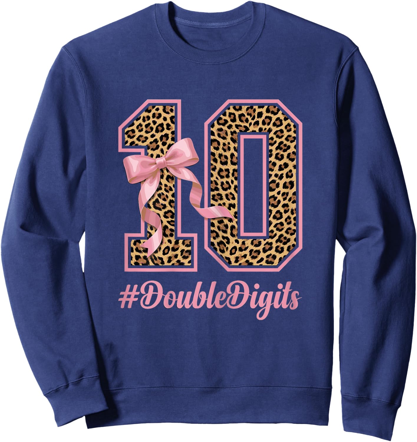 Cute Bow Leopard Cheetah Double Digits Coquette Girls Sweatshirt - Sweatshirt | Navy