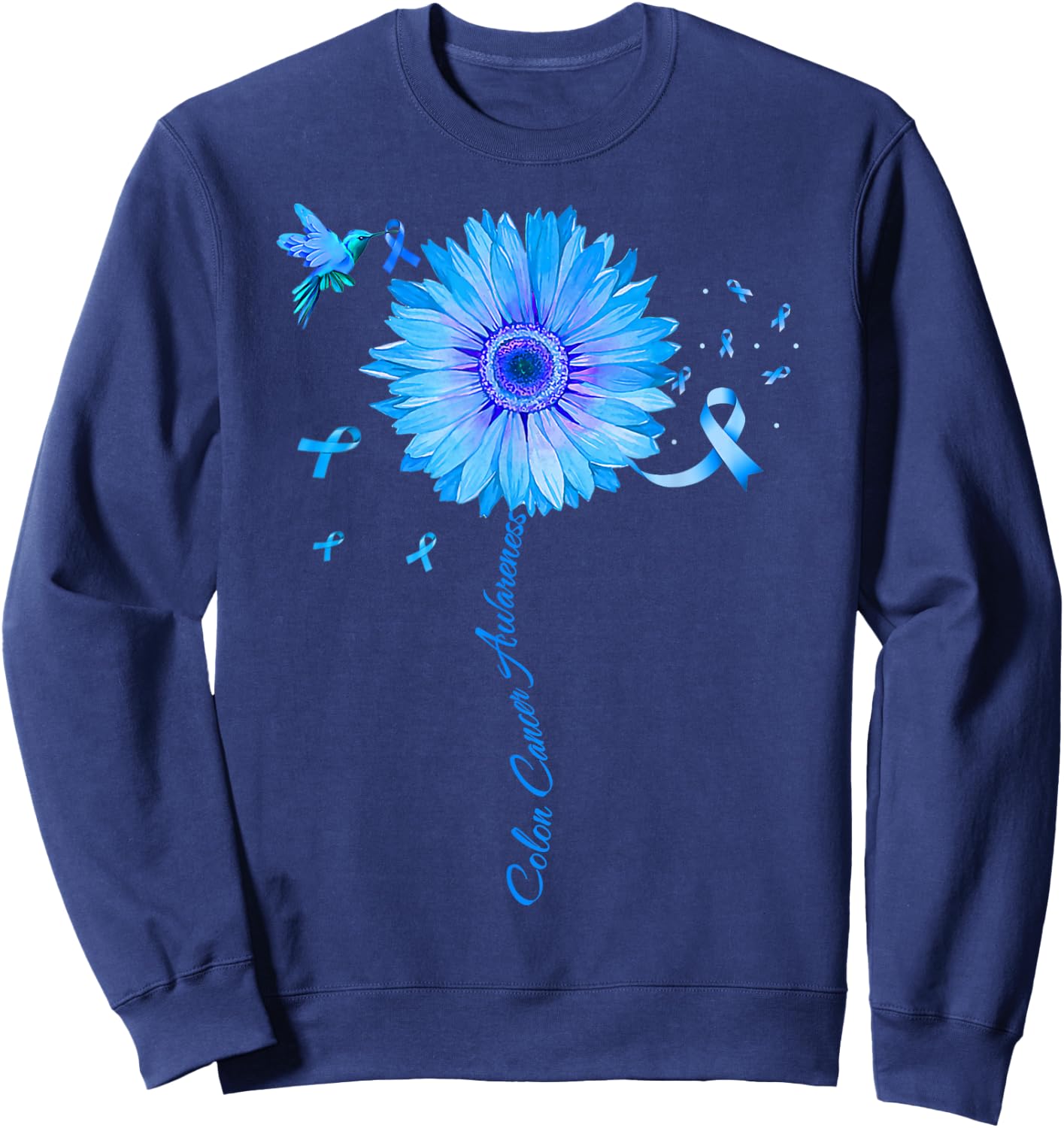 Colon Cancer Awareness Colorectal Blue Ribbon Sunflower Sweatshirt - Sweatshirt | Navy
