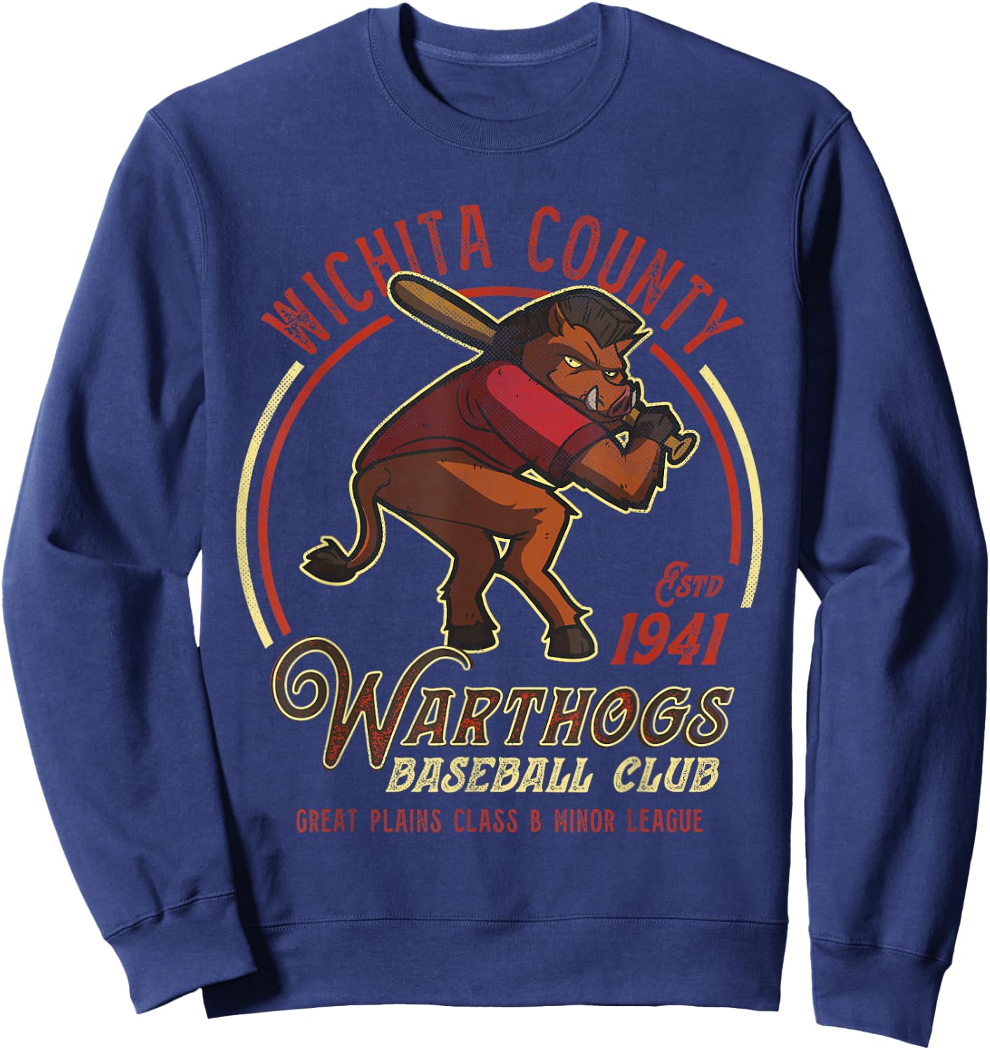 Wichita County Warthogs Retro Minor League Baseball Team Sweatshirt - Sweatshirt | Navy