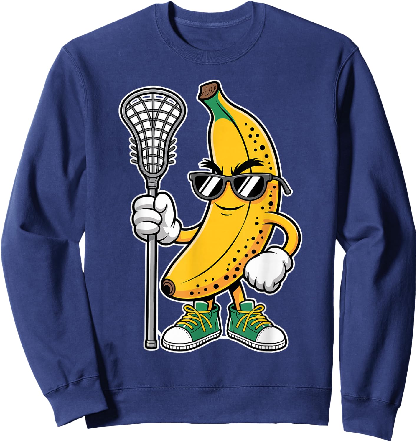 Banana Playing Lacrosse Funny Sports Design Boys Girls Kids Sweatshirt - Sweatshirt | Navy