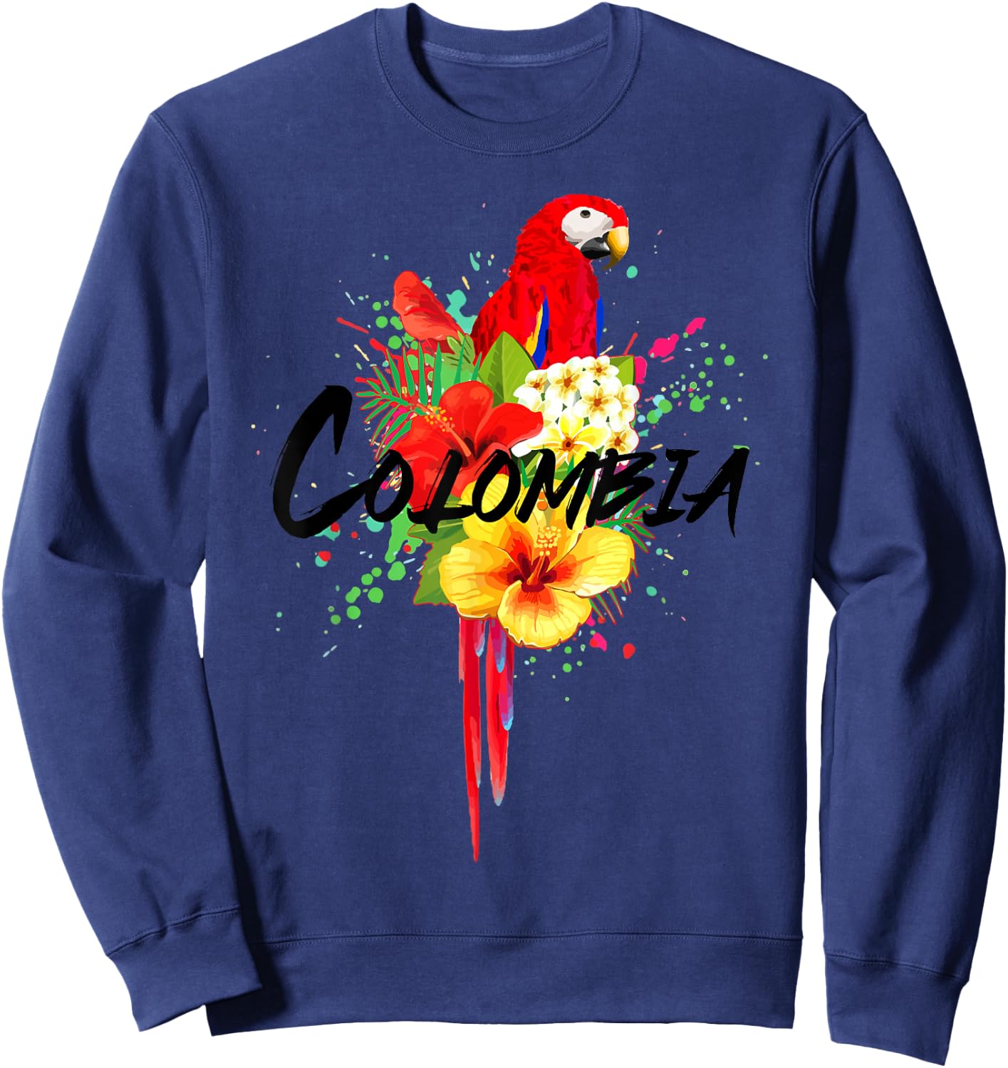 Colombia Parrot Tropical Plants Colombian Souvenir Vintage Sweatshirt - Sweatshirt | Navy