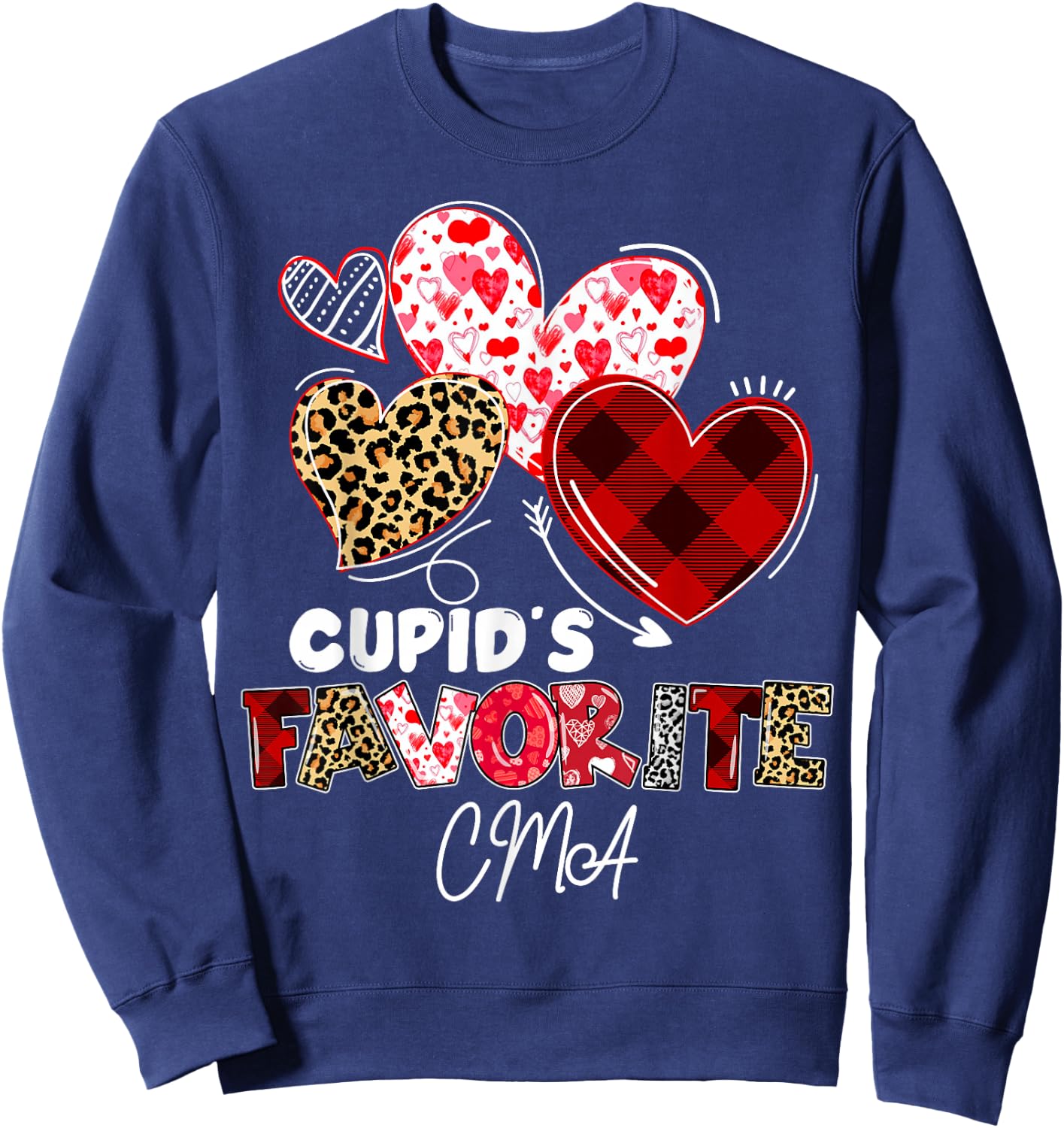 Cupid's Favorite CMA Nurse Valentine Buffalo Plaid Sweatshirt - Sweatshirt | Navy