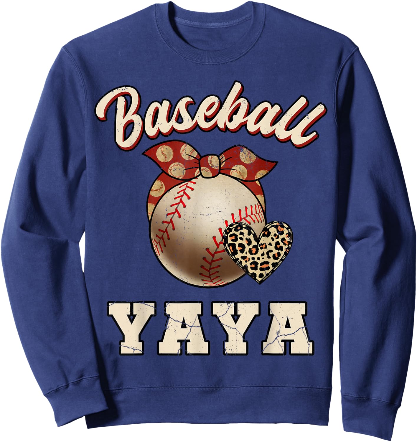 Baseball Yaya Bandana Leopard Heart Fans Mother's Day Sweatshirt - Sweatshirt | Navy