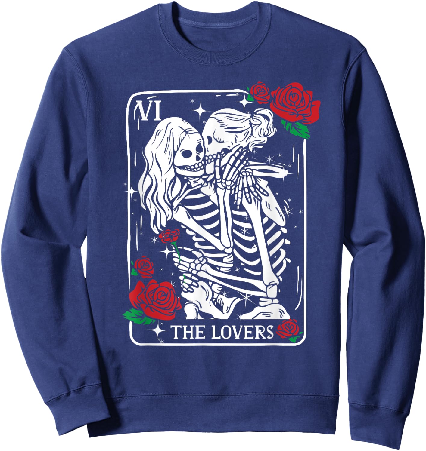 The Lovers Tarot Card Occult Skeleton Roses Gothic Kissing Sweatshirt - Sweatshirt | Navy