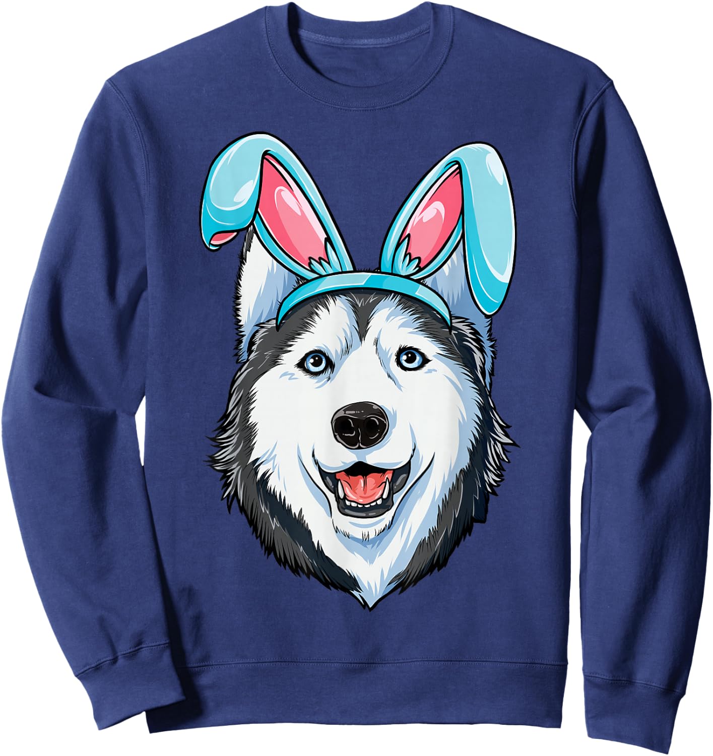 Siberian Husky Easter Bunny Ears Funny Men Women Dog Lover Sweatshirt - Sweatshirt | Navy