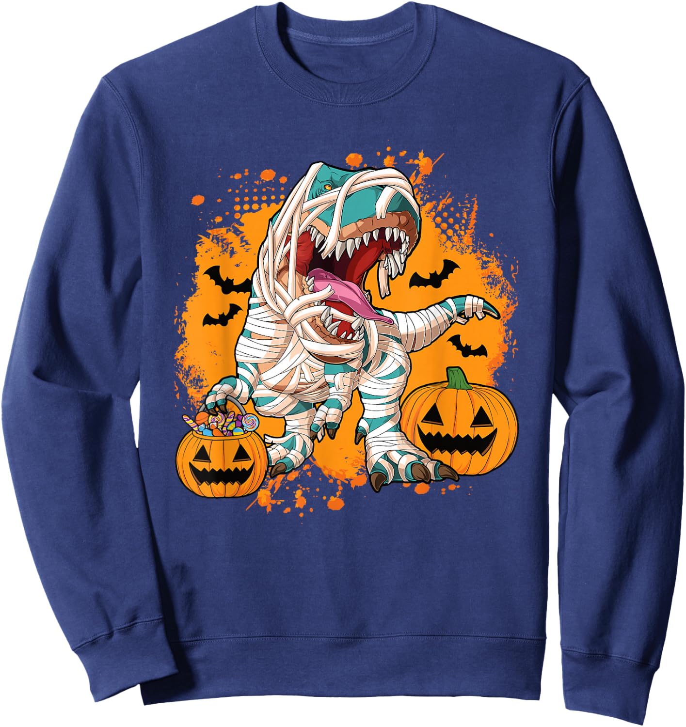 Scary Halloween Dino T Rex Dinosaur Pumpkin Men Boys Kids Sweatshirt - Sweatshirt | Navy