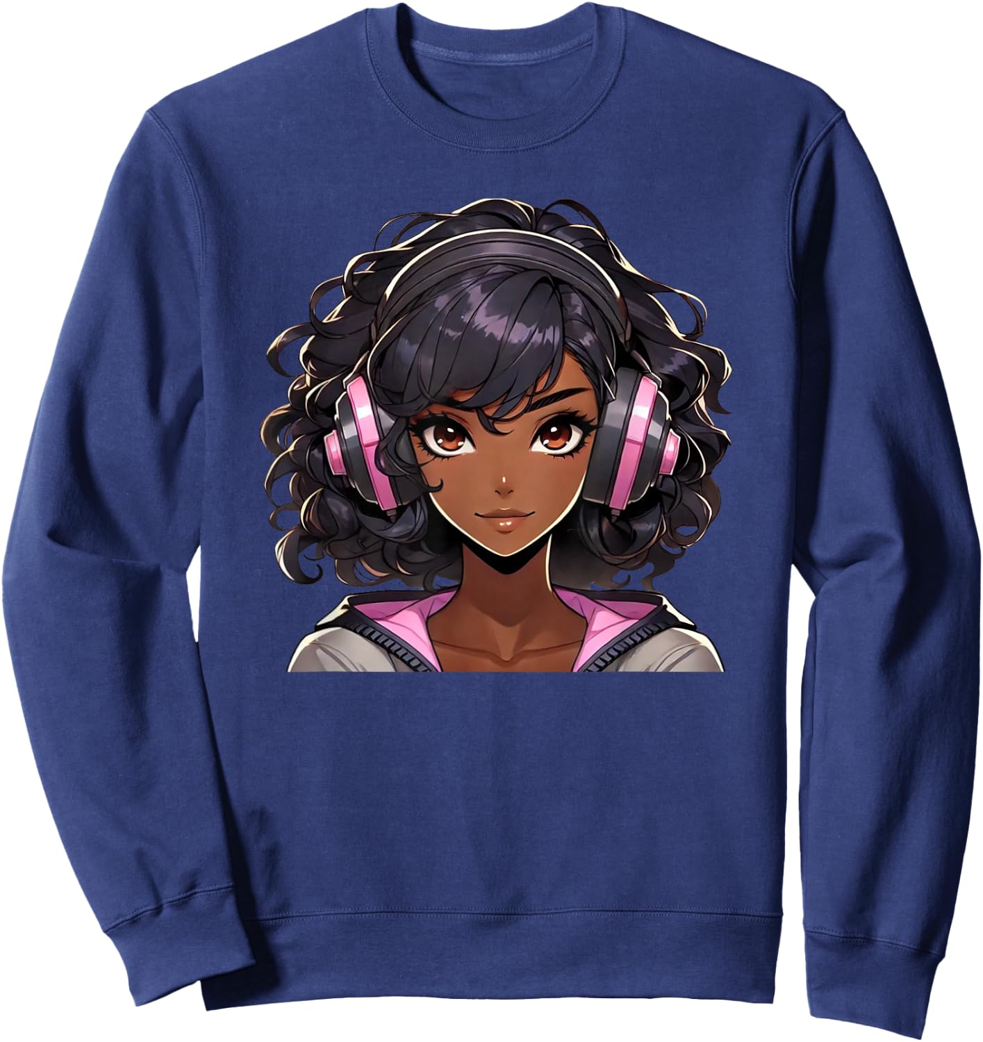African American Teen Girl Black Anime Shirt Black Girl Sweatshirt - Sweatshirt | Navy