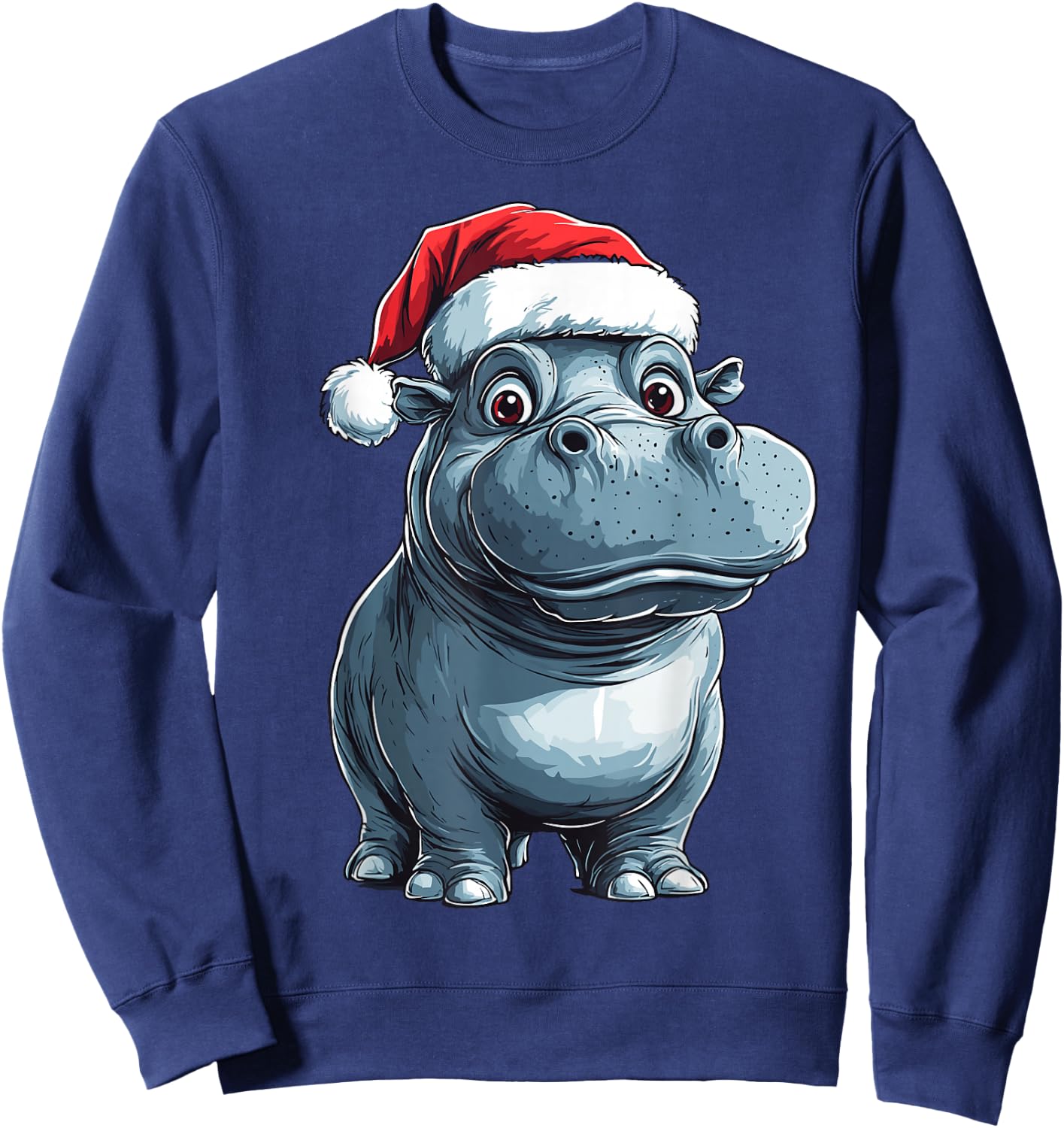 Hippopotamus Santa Hat Xmas Hippo Lovers Christmas Pajama Sweatshirt - Sweatshirt | Navy