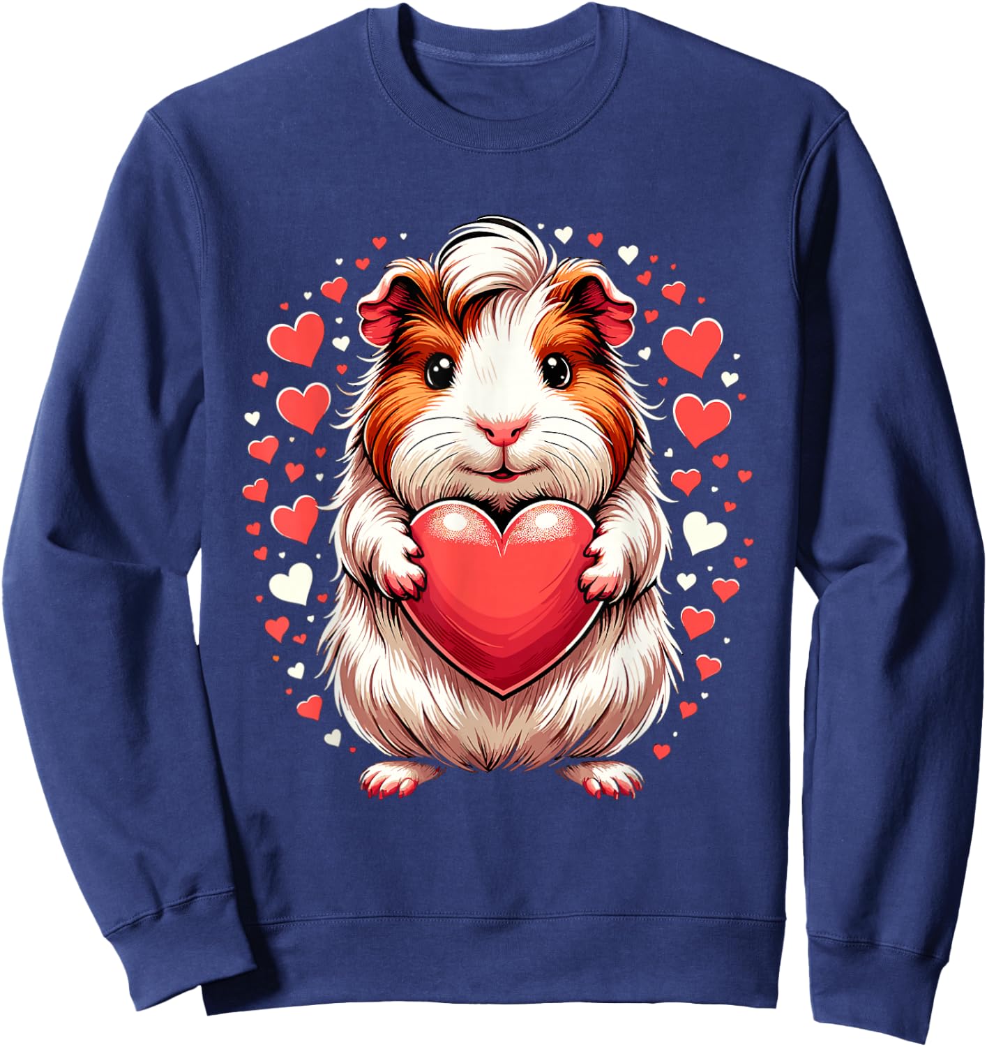 Guinea Pig Holding Heart Valentine's Day Cute Valentine Sweatshirt - Sweatshirt | Navy