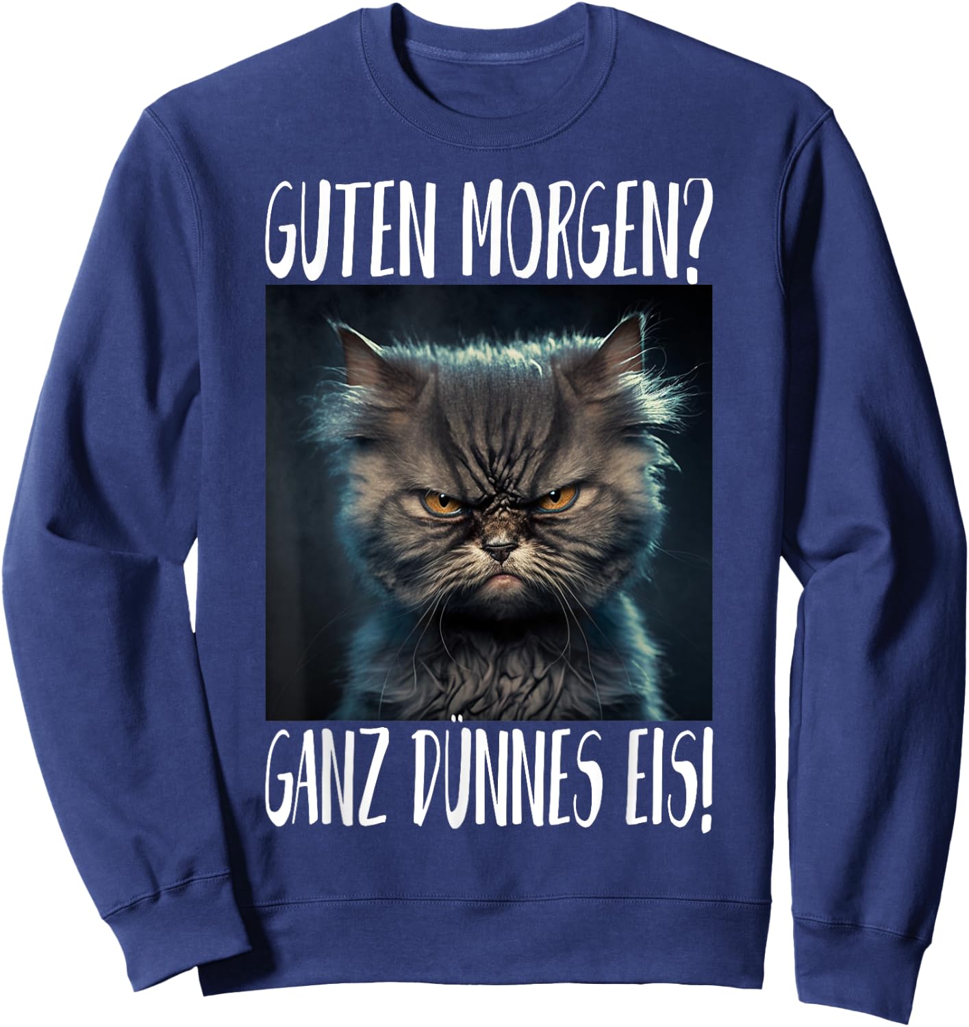 cute cat Damen -Erwachsene, -Kinder Cartoon- Schwarz Kurzarm Small EU 41.5 Mandarin-Kragen Klassisch Pull-On 100% Baumwolle leichtgewichtig Klassische Passform Imported Sweatshirt - Sweatshirt | Navy