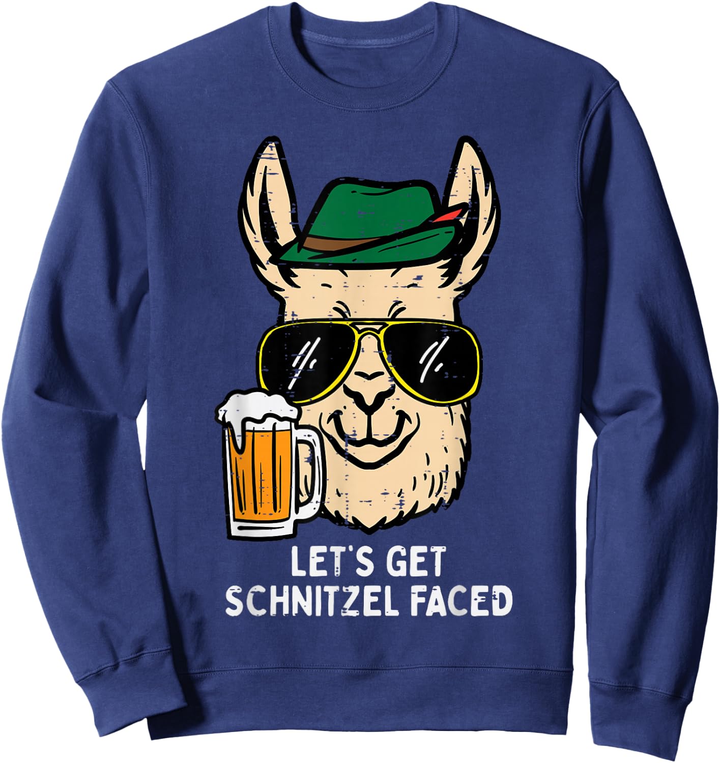 Lets Get Schnitzel Faced Llama Bavarian German Oktoberfest Sweatshirt - Sweatshirt | Navy