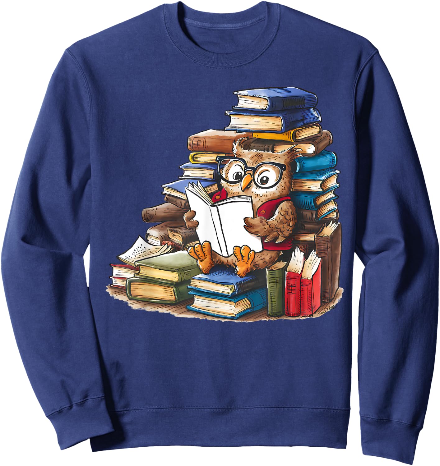 Owl Reading Book Animal Read Librarian Across America Kids Sweatshirt - Sweatshirt | Navy