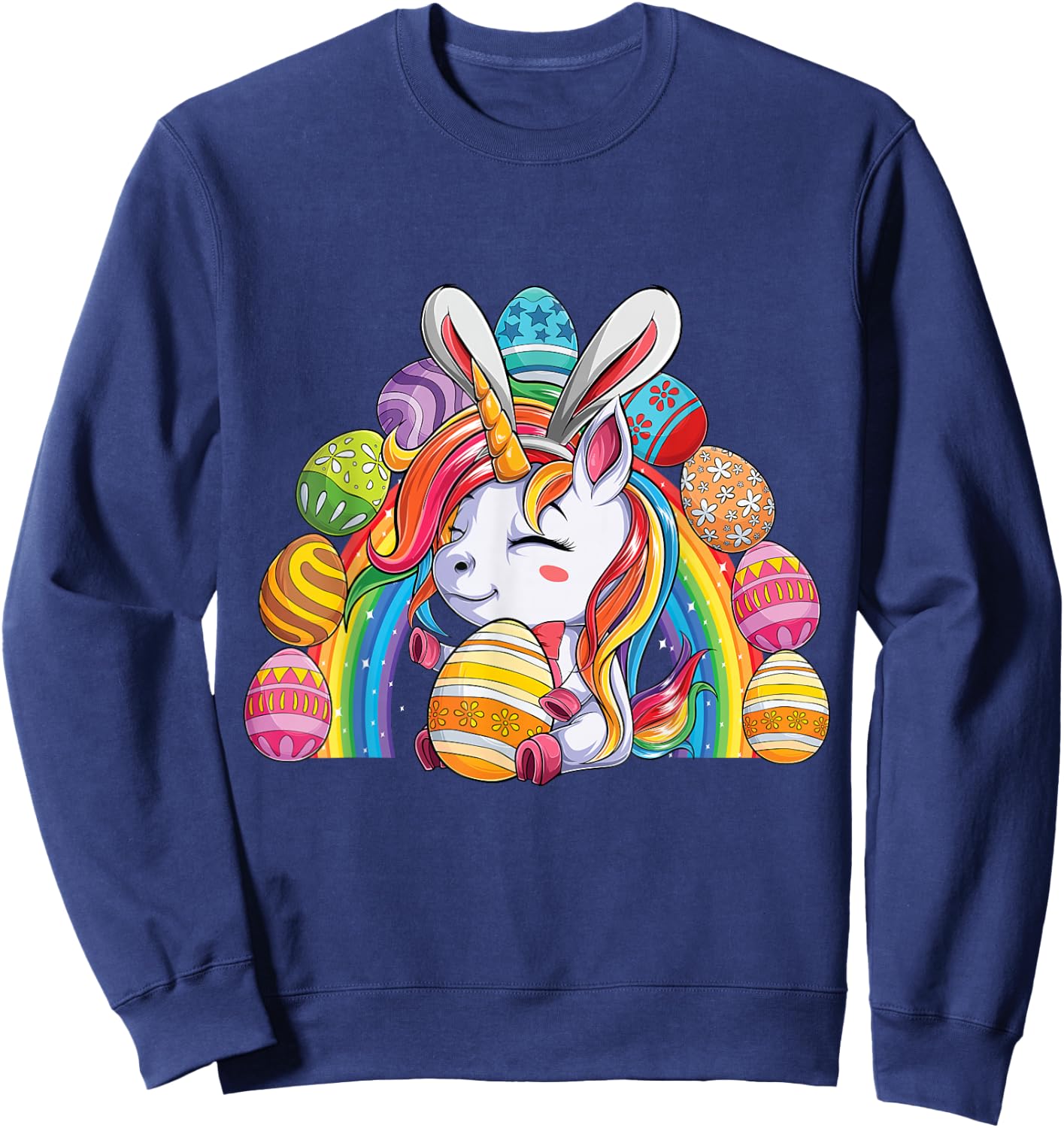 Unicorn Happy Easter Day bunny Rainbow egg Girls Kids Sweatshirt - Sweatshirt | Navy