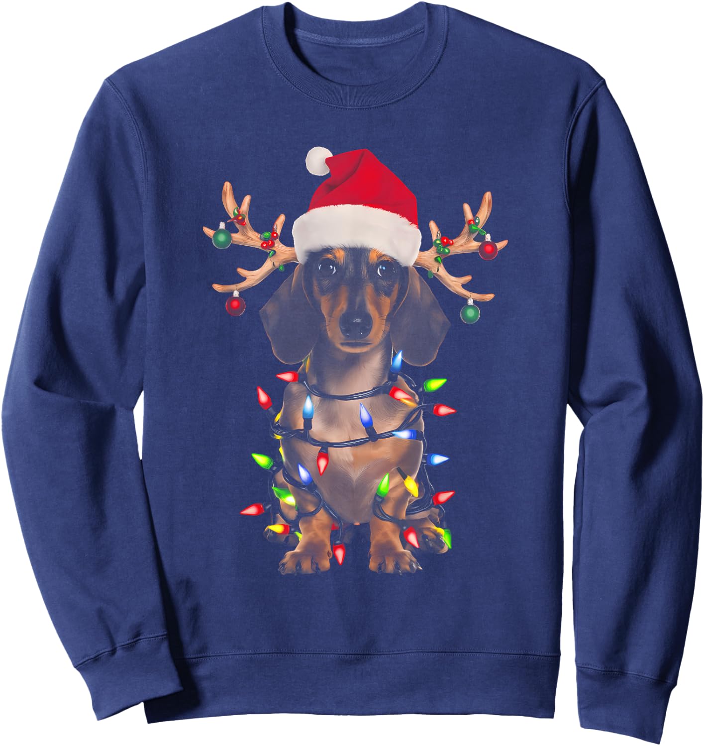 Dachshund Christmas Tree Shirt Dachshund Santa Hat Lover Sweatshirt - Sweatshirt | Navy
