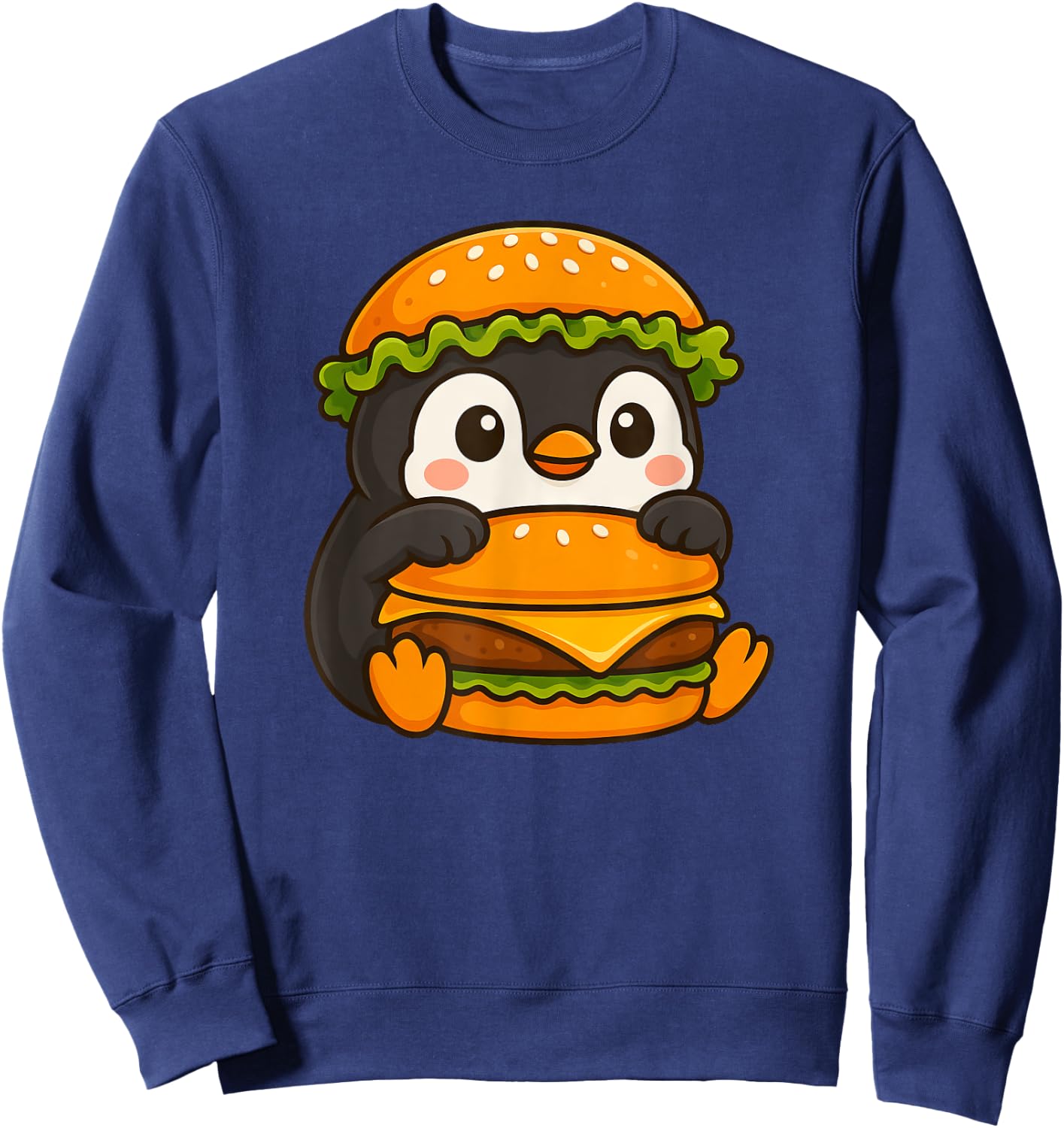 Cute Penguin Holding a Cheeseburger Sweatshirt - Sweatshirt | Navy