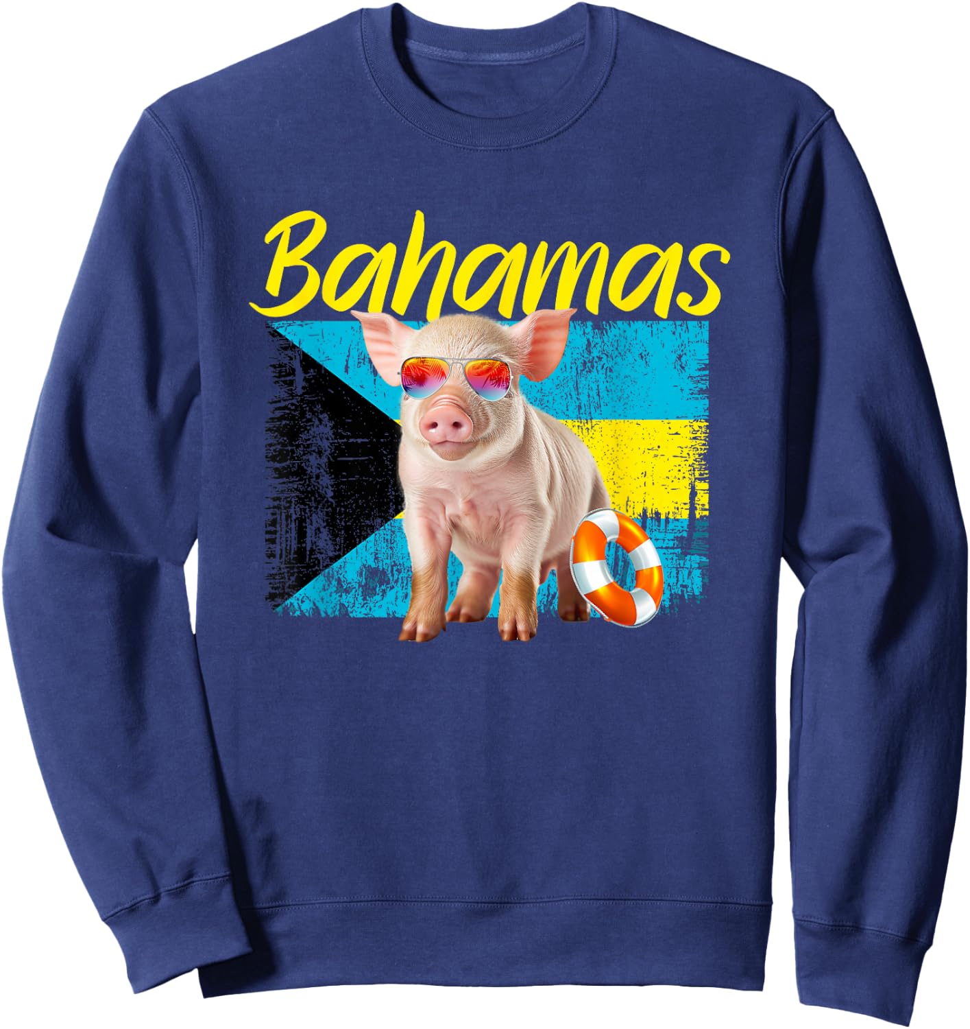 Bahamas Swimming Pig Summer Vacation Beach Souvenir Women Girls Kids Sweatshirt - Sweatshirt | Navy