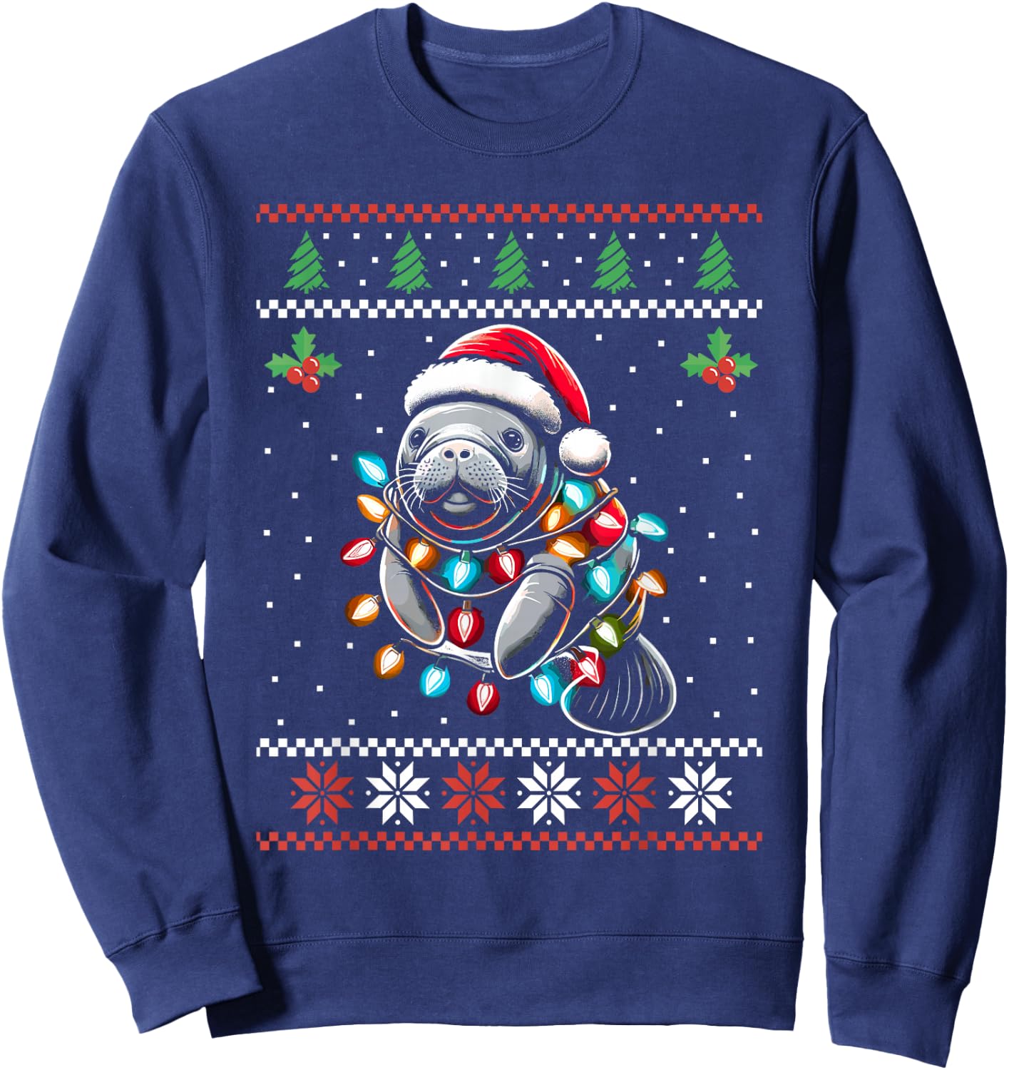 Manatee Santa Hat Ugly Christmas Sweater Xmas Sweatshirt - Sweatshirt | Navy