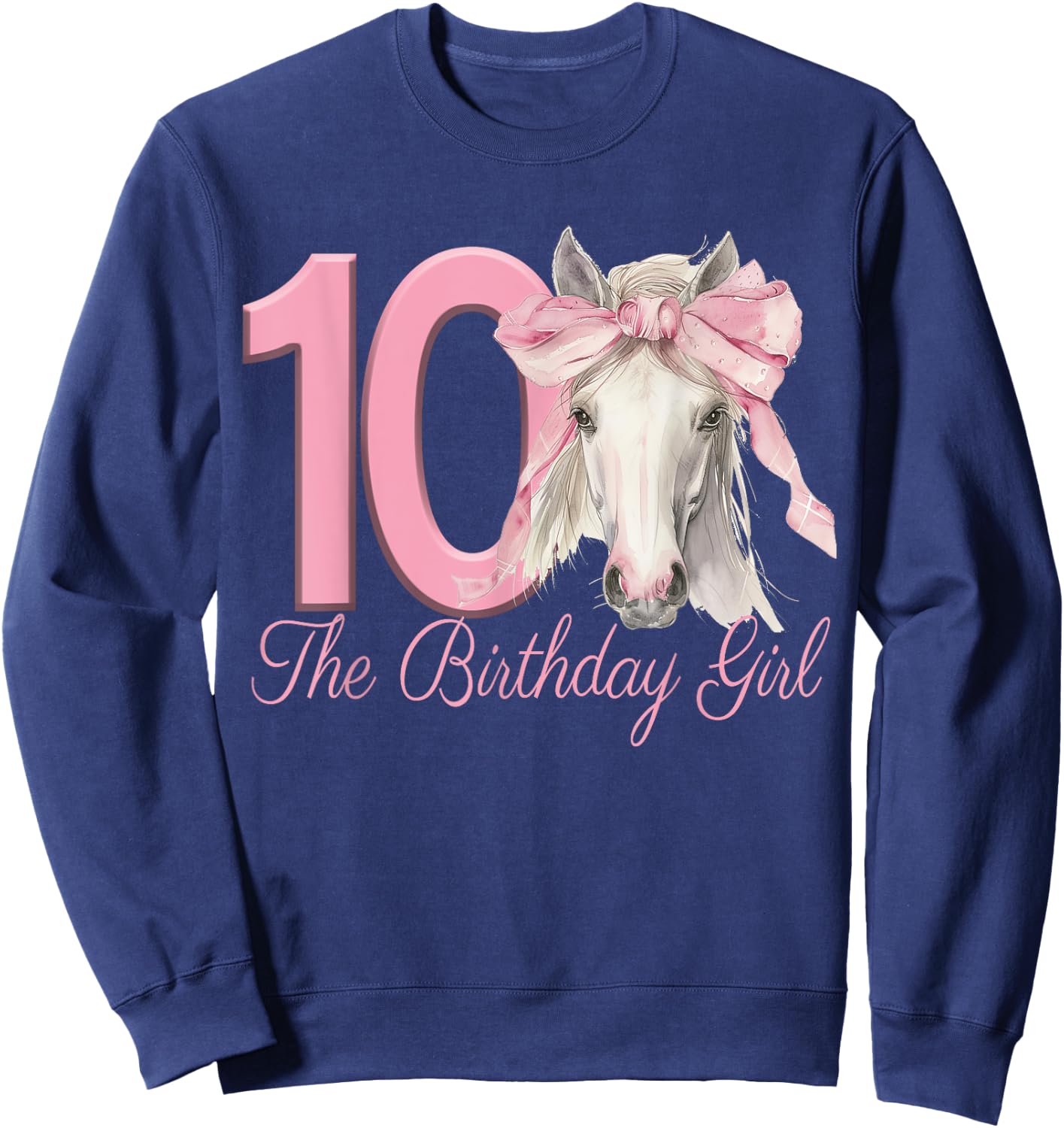 Cute Horse 10 Years for Girl with Pink Bow , Black, S Sweatshirt - Sweatshirt | Navy