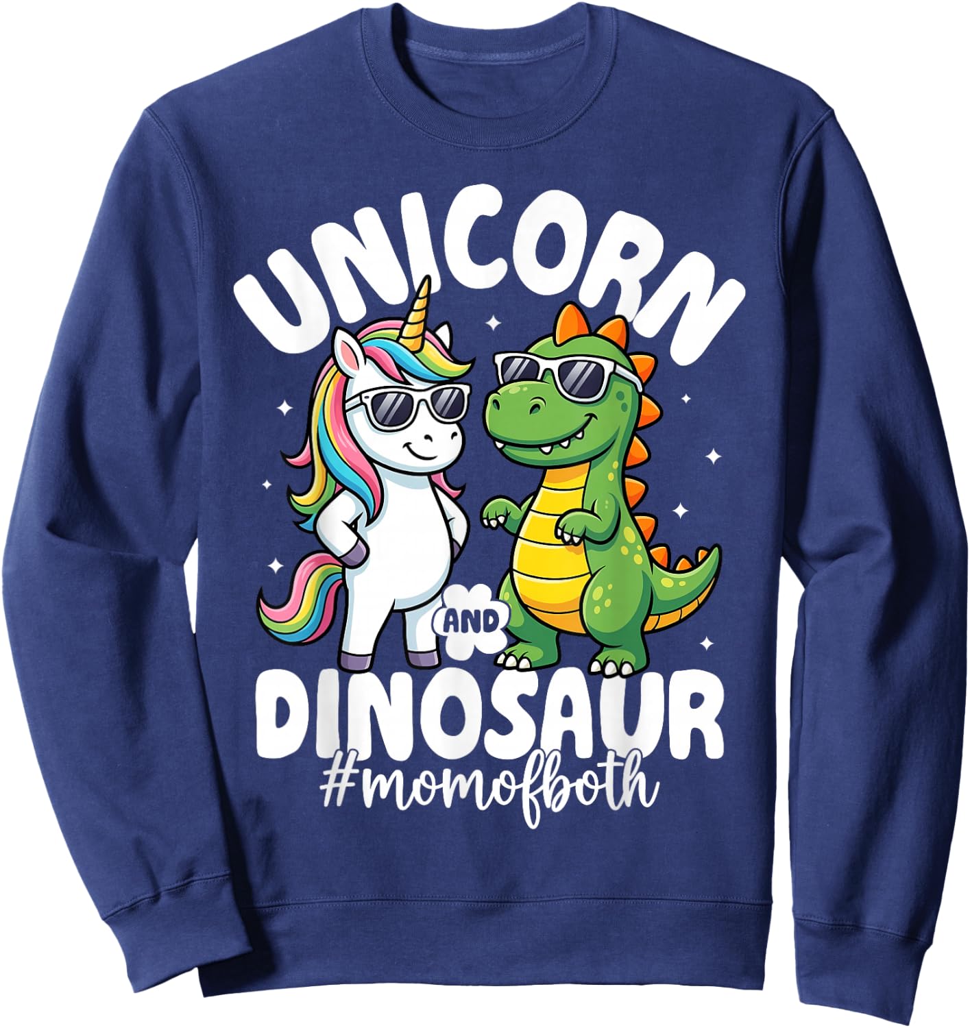 Unicorn and Dinosaur Theme Kids Birthday Mom Sweatshirt - Sweatshirt | Navy