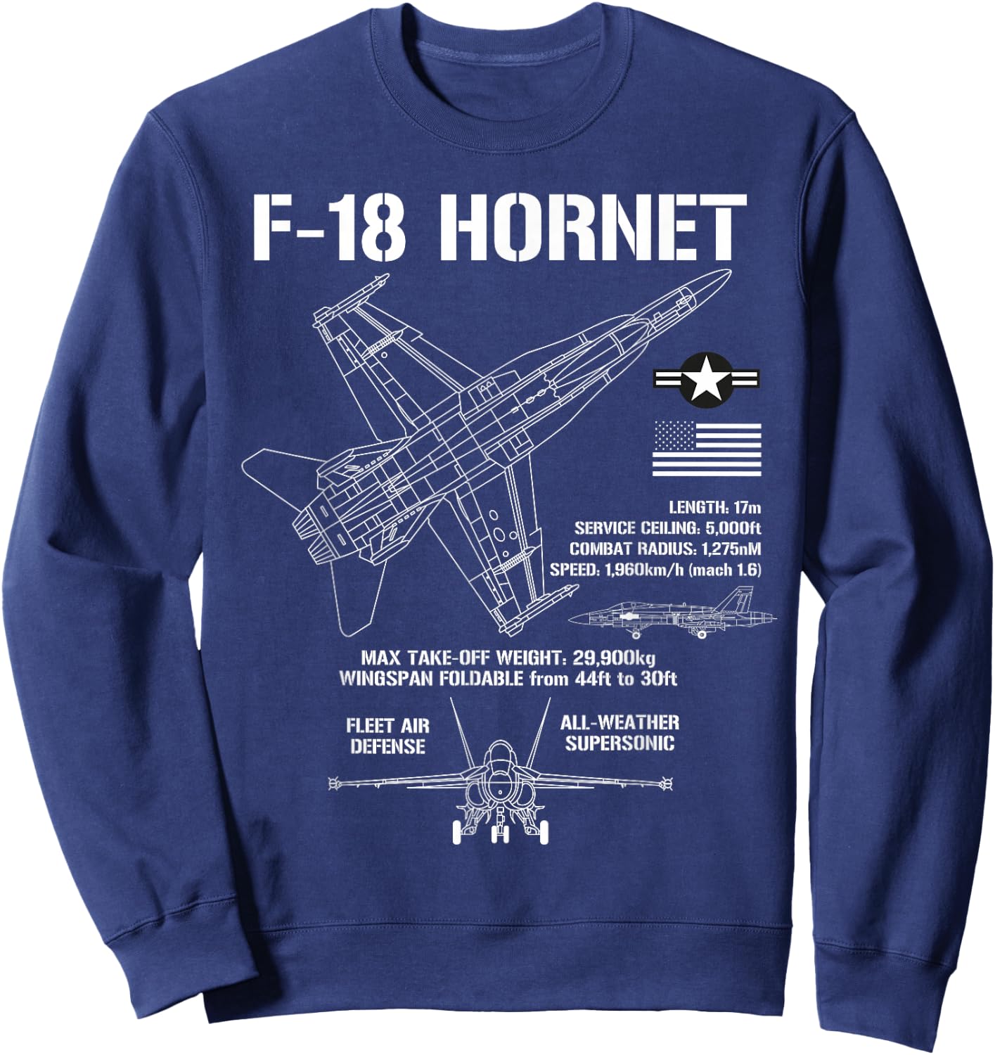 F-18 Hornet Fighter Jet Specs Militärflugzeug F18 Hornet Sweatshirt - Sweatshirt | Navy