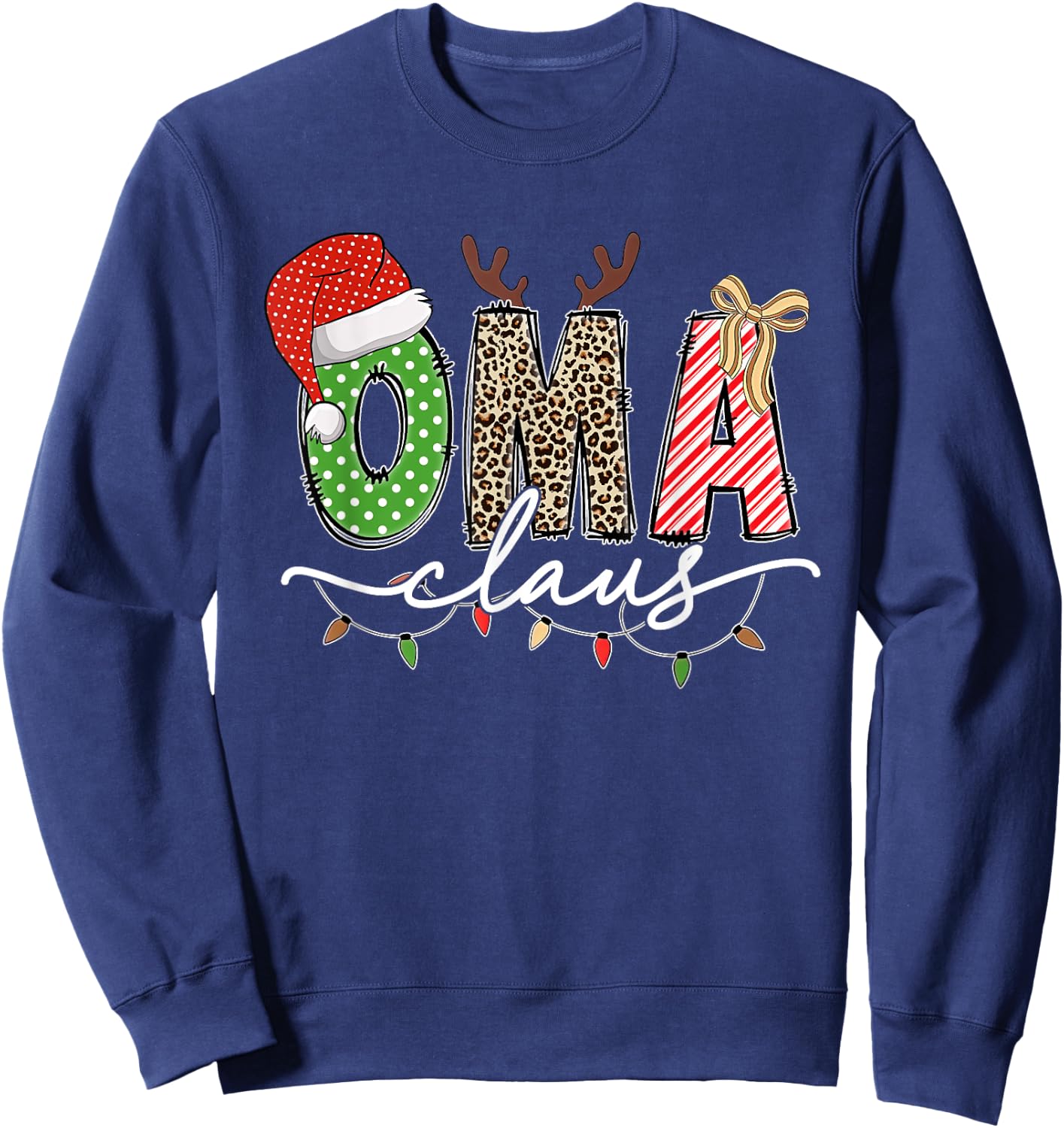 Oma Claus Christmas Lights And Reindeer Santa Hat Grandma Sweatshirt - Sweatshirt | Navy