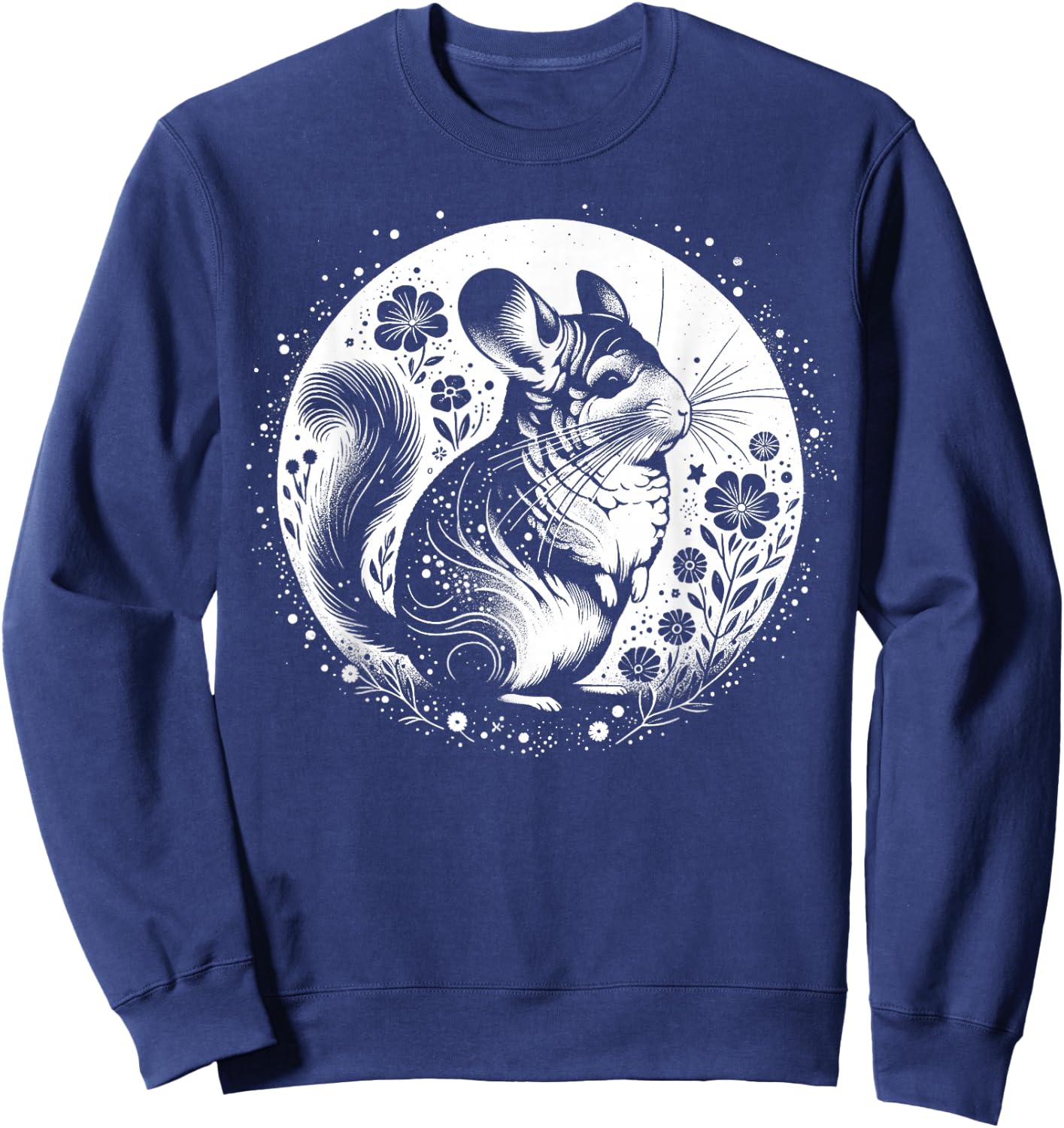 Kunstvoller Chinchilla mit Mond und Blumen Sweatshirt - Sweatshirt | Navy