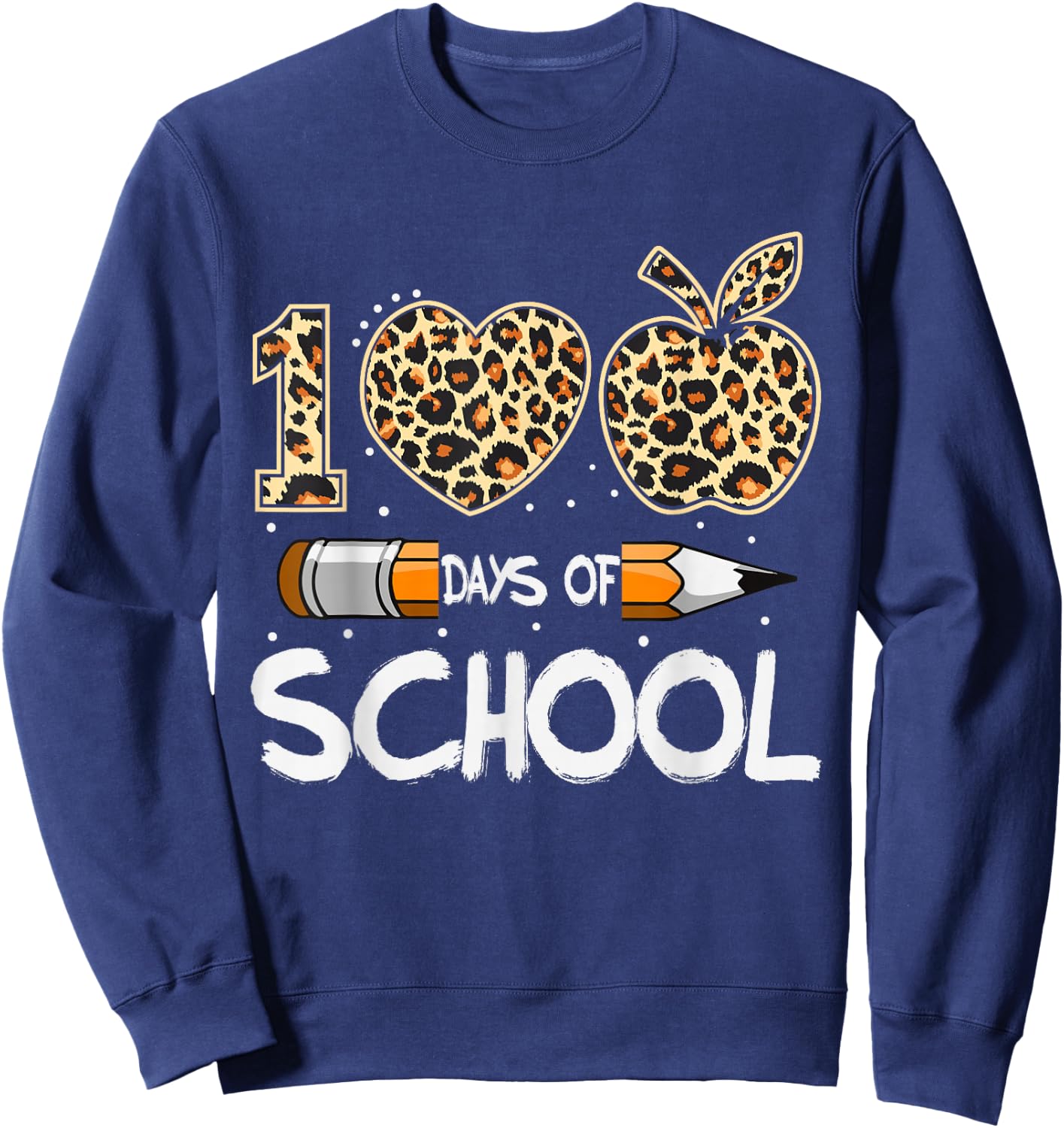 100 Days of School Leopard Teacher Kids 100th Day of School Sweatshirt - Sweatshirt | Navy