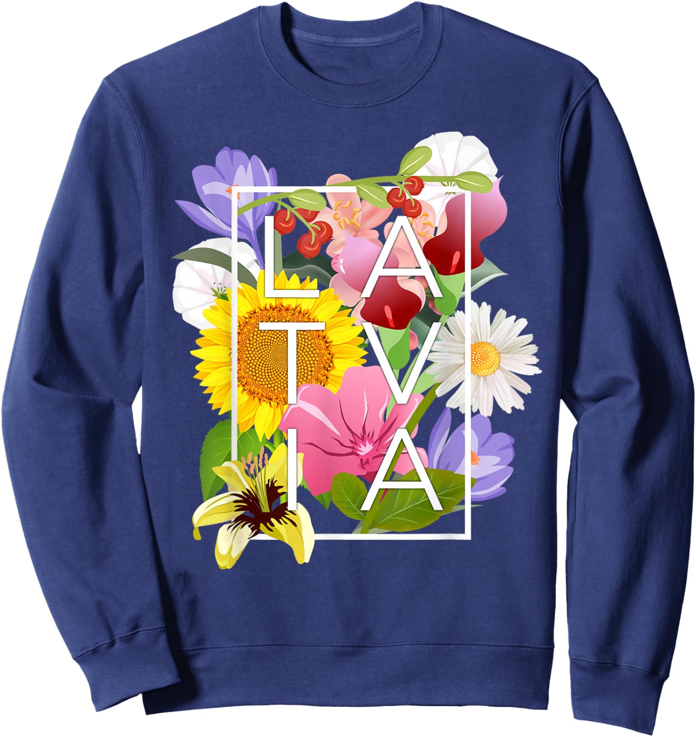 Flowers of Latvia Word Art - Latvian Pride Sweatshirt - Sweatshirt | Navy