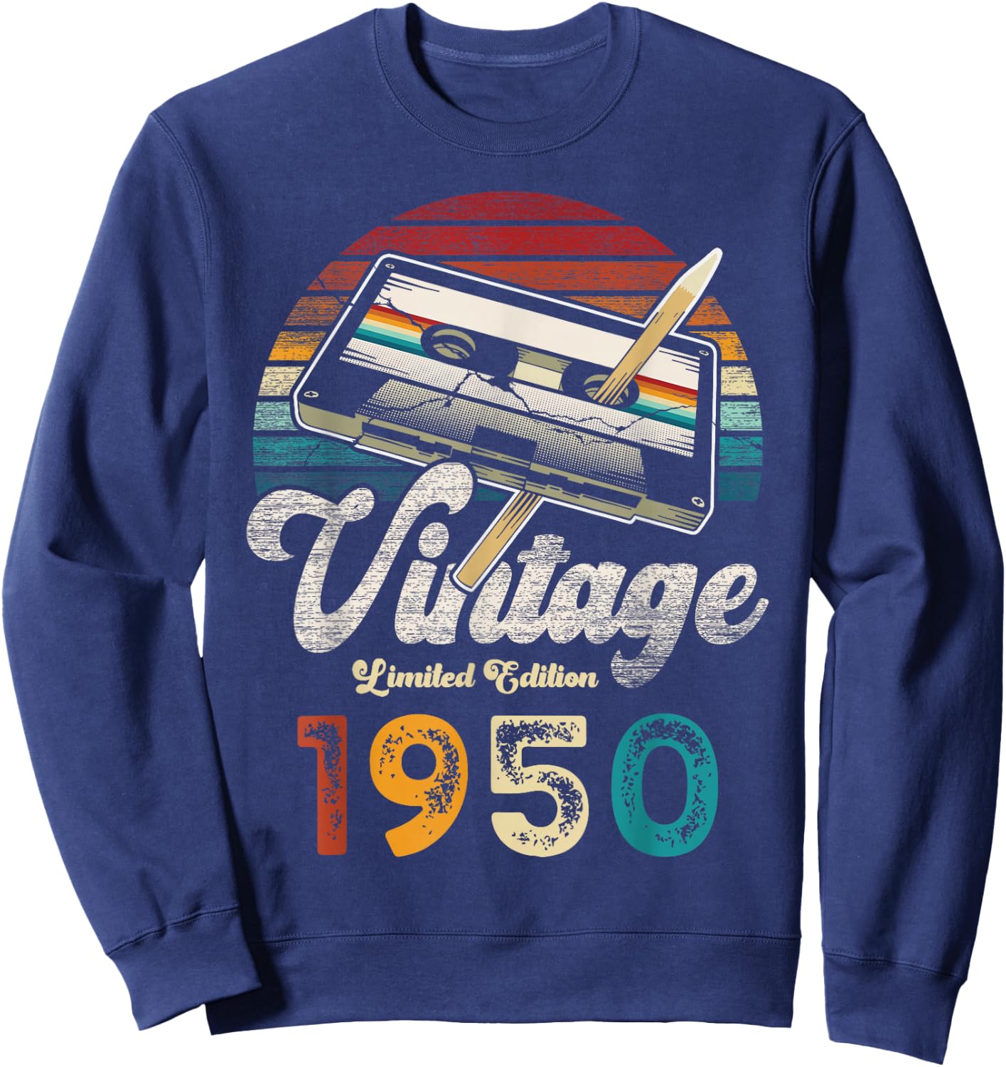 Vintage 1950 Birthday 75 Years Cassette Pencil Sweatshirt - Sweatshirt | Navy