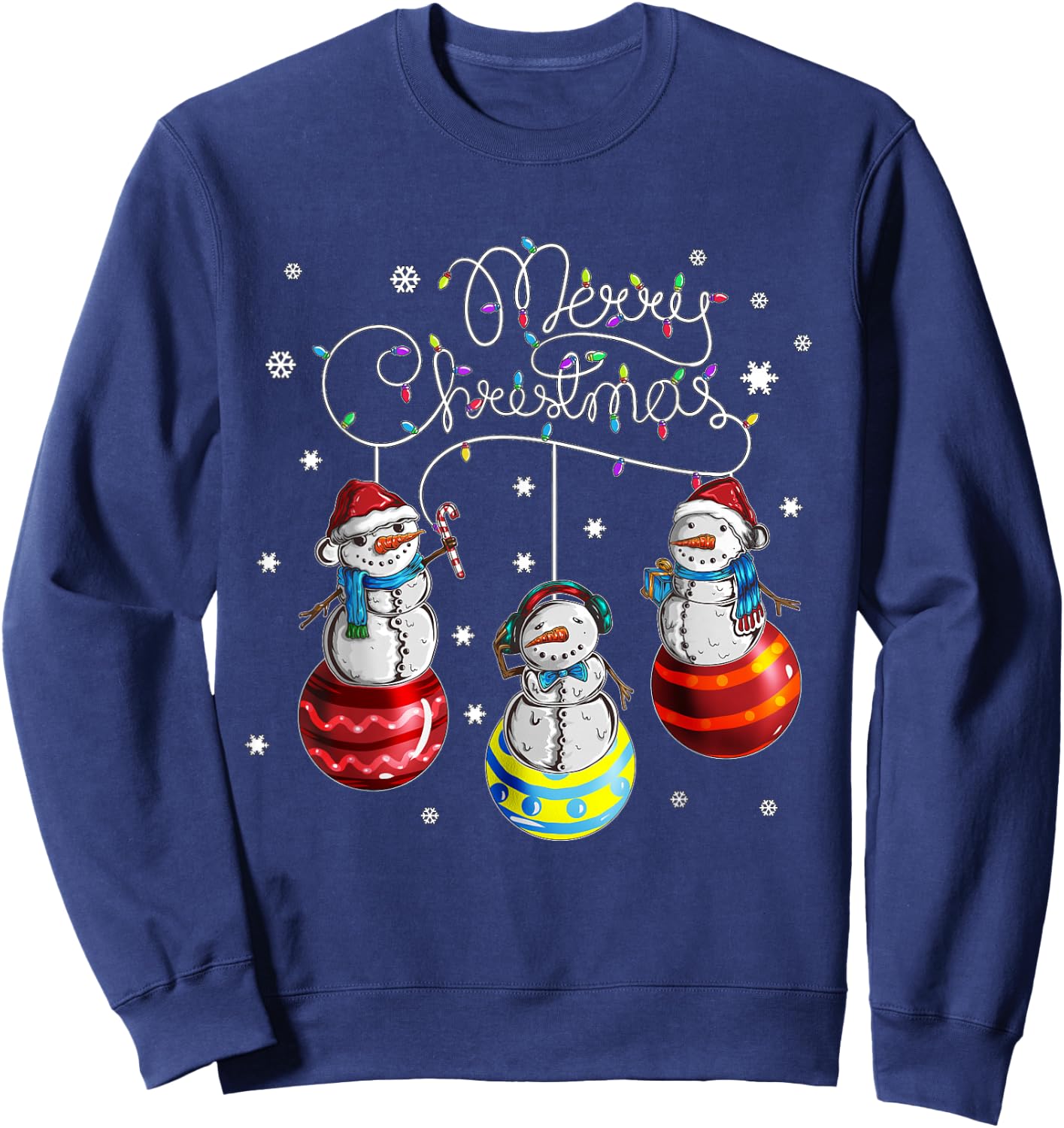 Merry Christmas Bauble Motif Festive Snowman , black Sweatshirt - Sweatshirt | Navy
