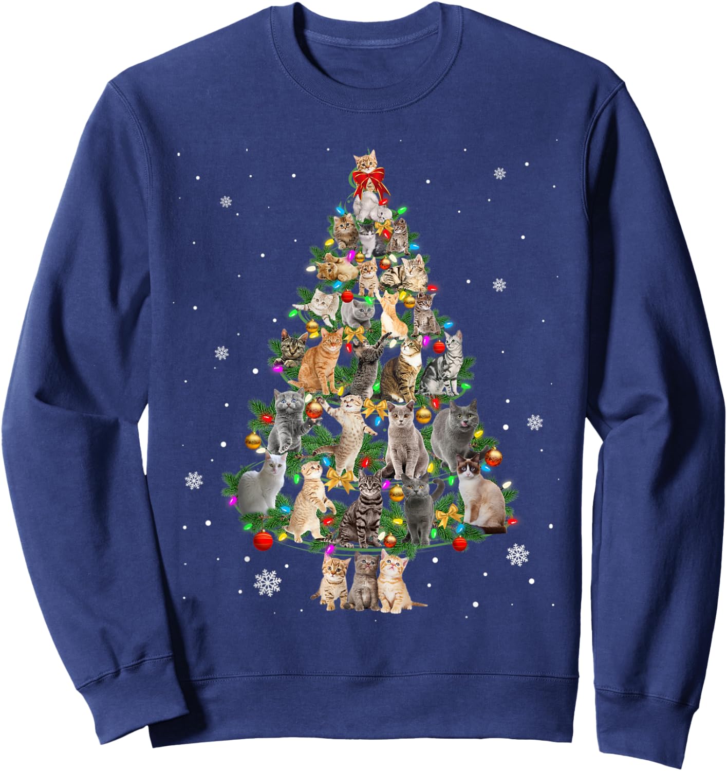 Cat Christmas Funny Meowy Cat Christmas Tree Kitten Women Kids Sweatshirt - Sweatshirt | Navy