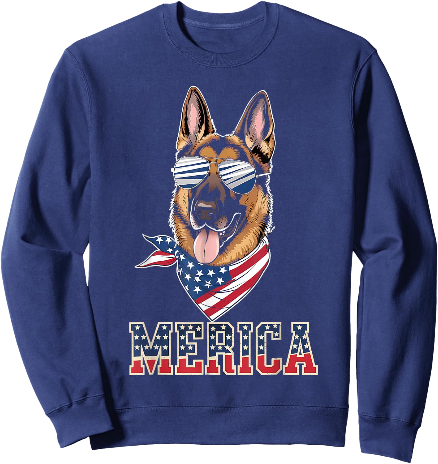 Merica German Shepherd Dog 4th of July American Flag Sweatshirt - Sweatshirt | Navy