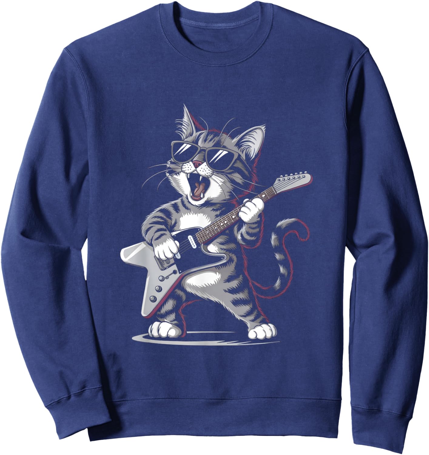Cat Playing Guitar - Fun Cat Lover and Guitarist Artwork Men Women Girls Kids Sweatshirt - Sweatshirt | Navy