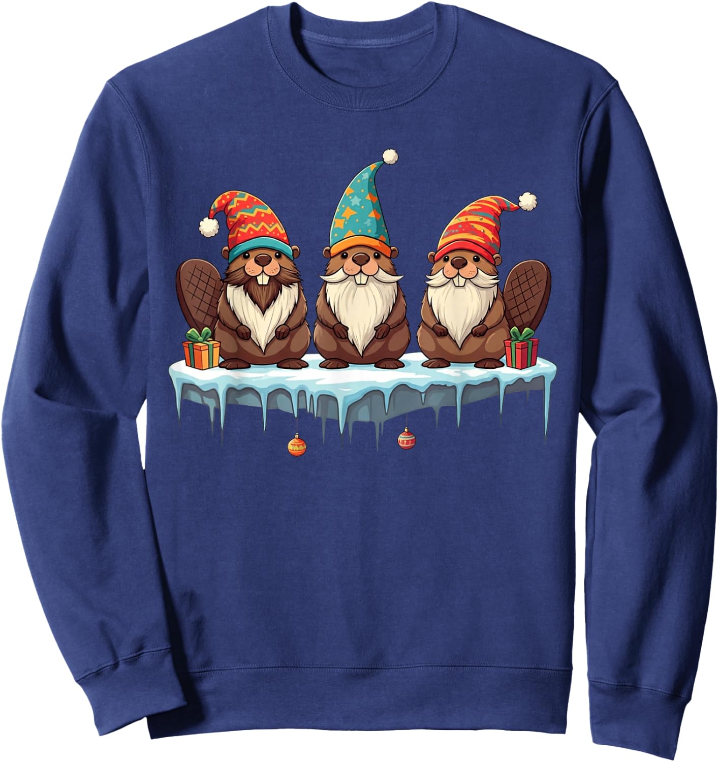 Funny Beaver Gnomies Christmas Gnome Kids Sweatshirt - Sweatshirt | Navy