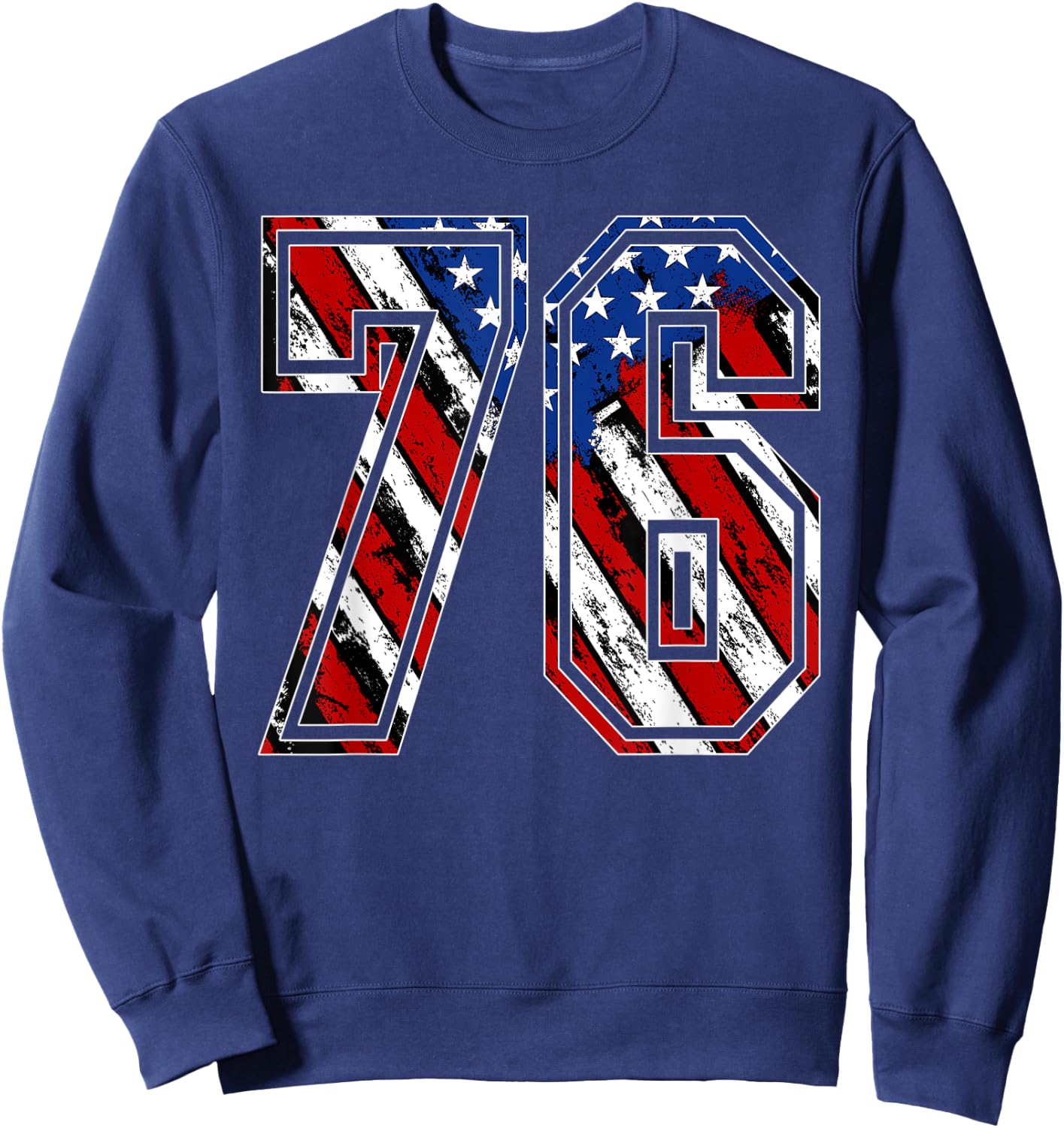 Number 76 Red White and Blue American Flag #76 Jersey Shirt Sweatshirt - Sweatshirt | Navy
